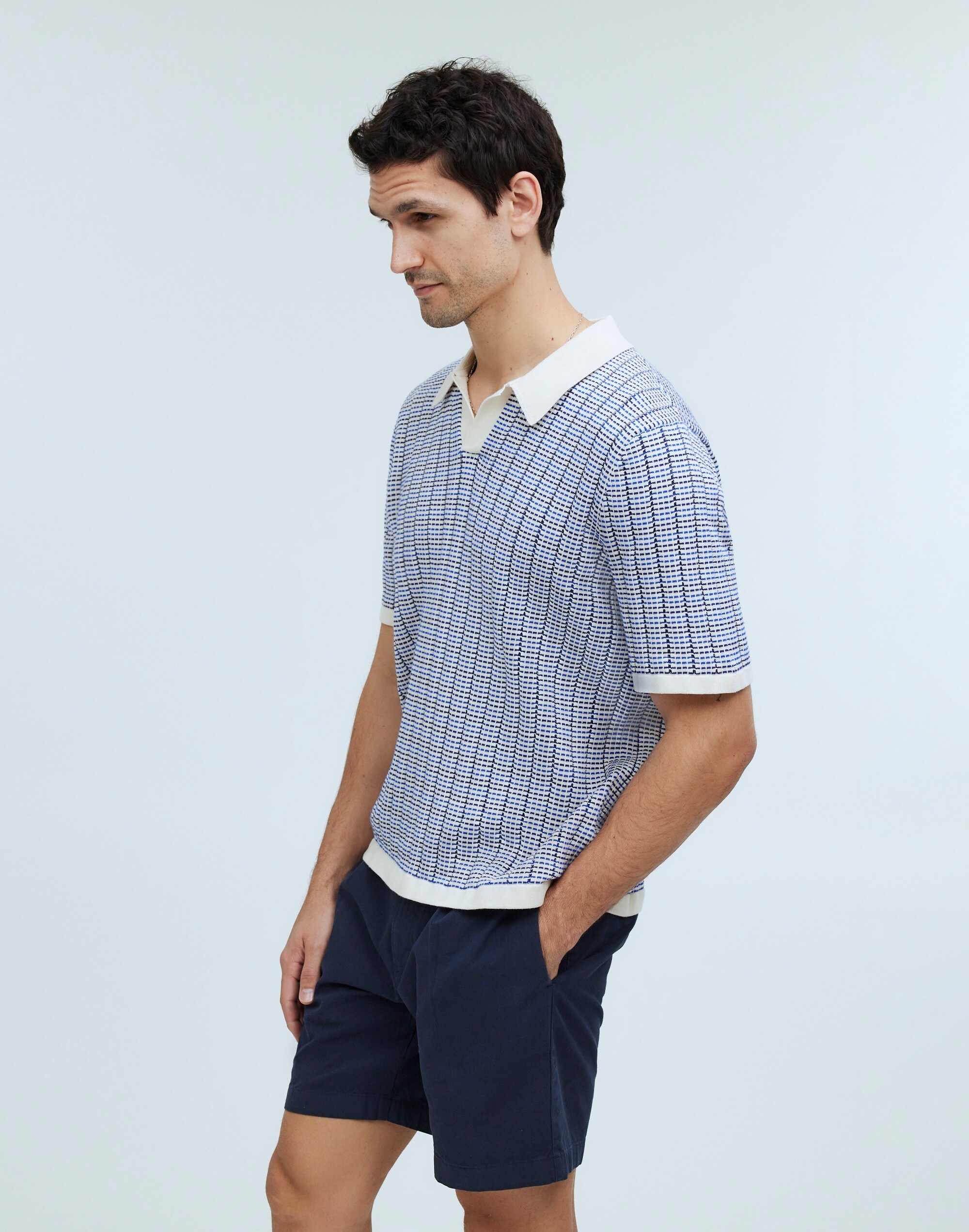 Johnny-Collar Short-Sleeve Sweater Polo