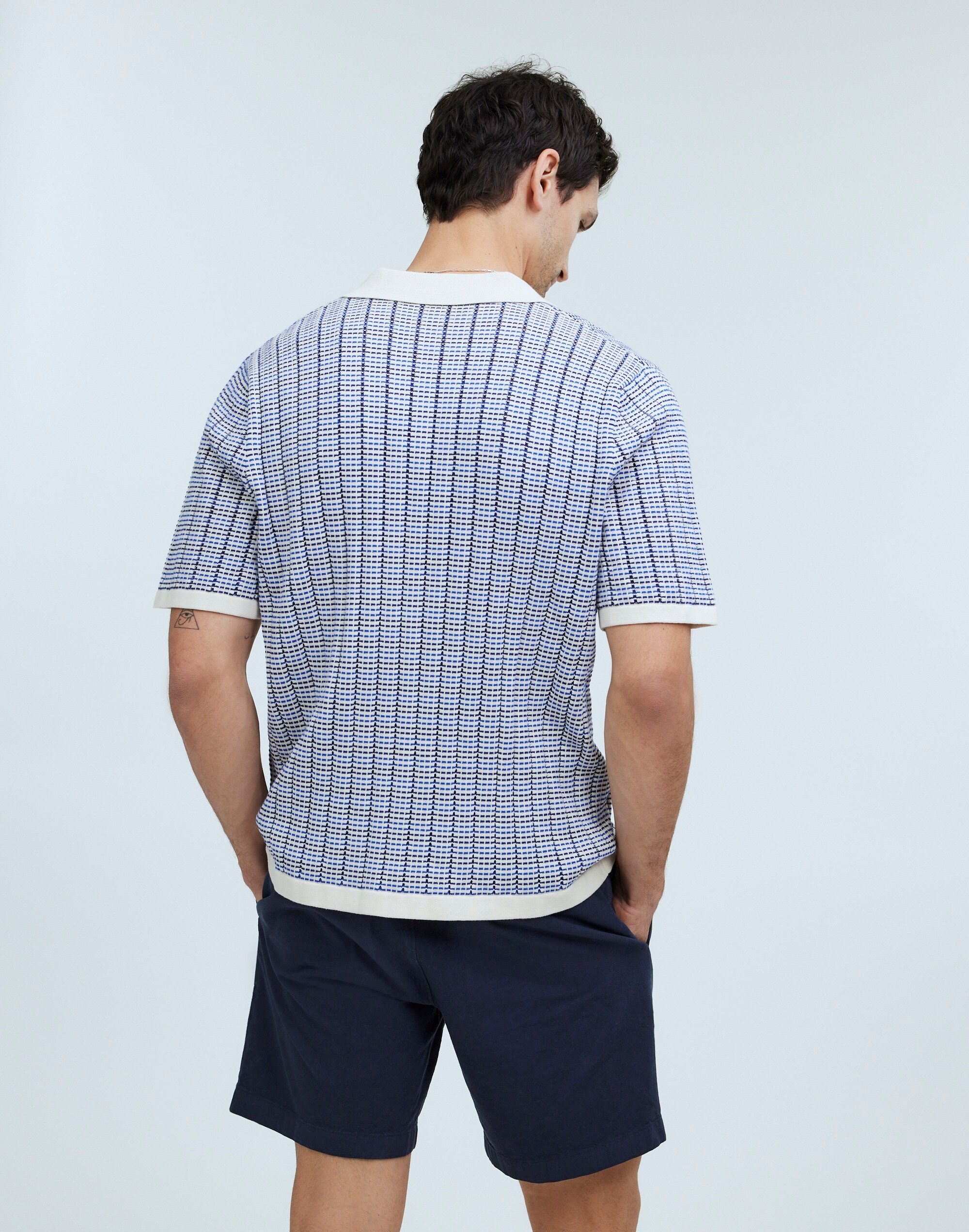 Johnny-Collar Short-Sleeve Sweater Polo