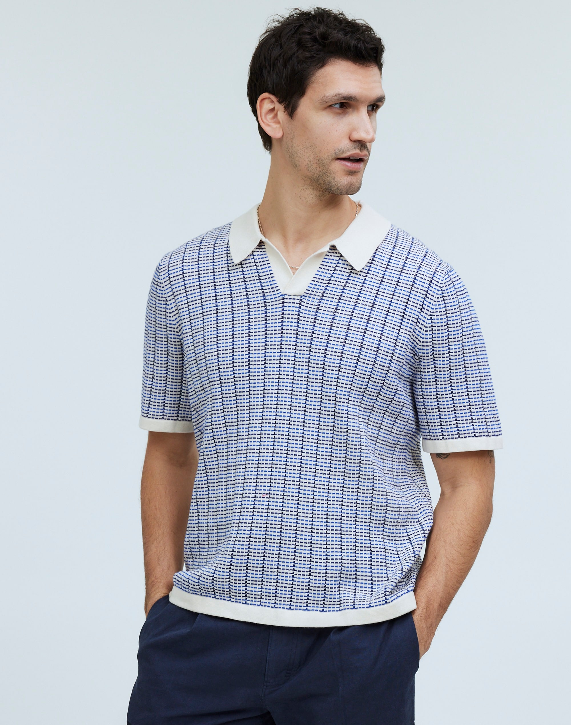 Johnny-Collar Short-Sleeve Sweater Polo