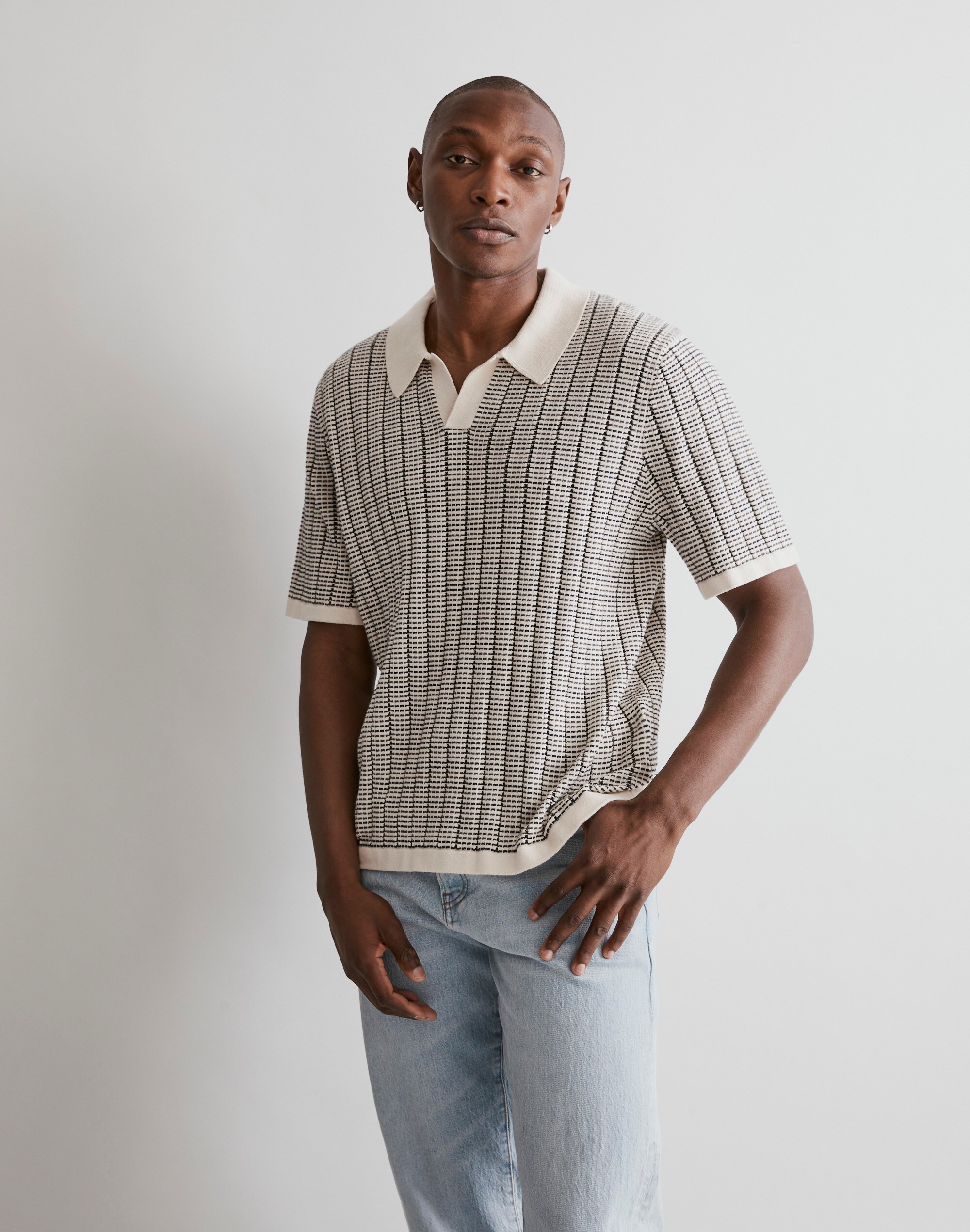 Mw Johnny-collar Short-sleeve Sweater Polo In Vintage Linen
