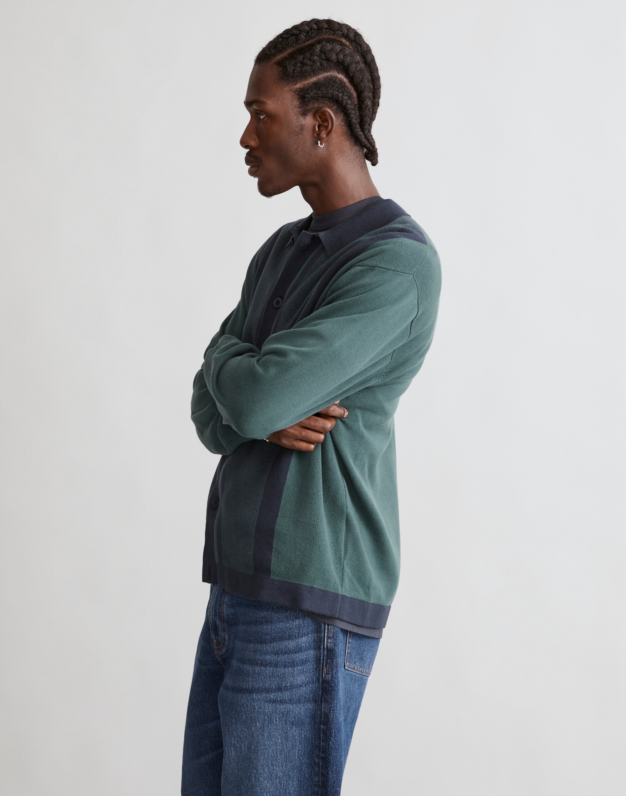 Button-Up Long-Sleeve Sweater Polo