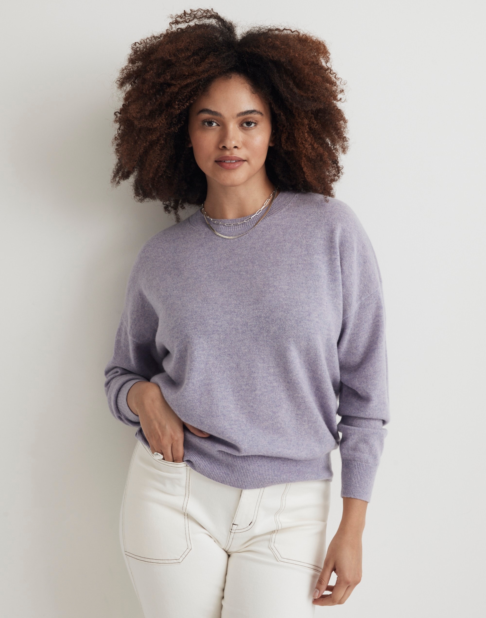 Mw (re)sponsible Cashmere Oversized Crewneck Sweater In Heather Soft Purple