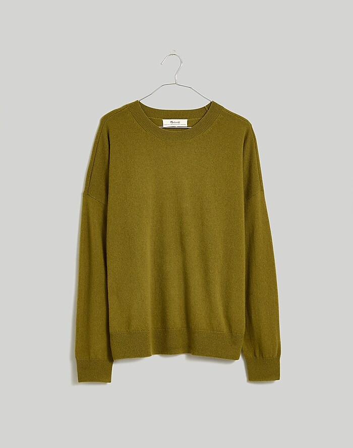 Madewell XS Olive Green Waffle Knit Sweater Pullover Crewneck Side Split  Short