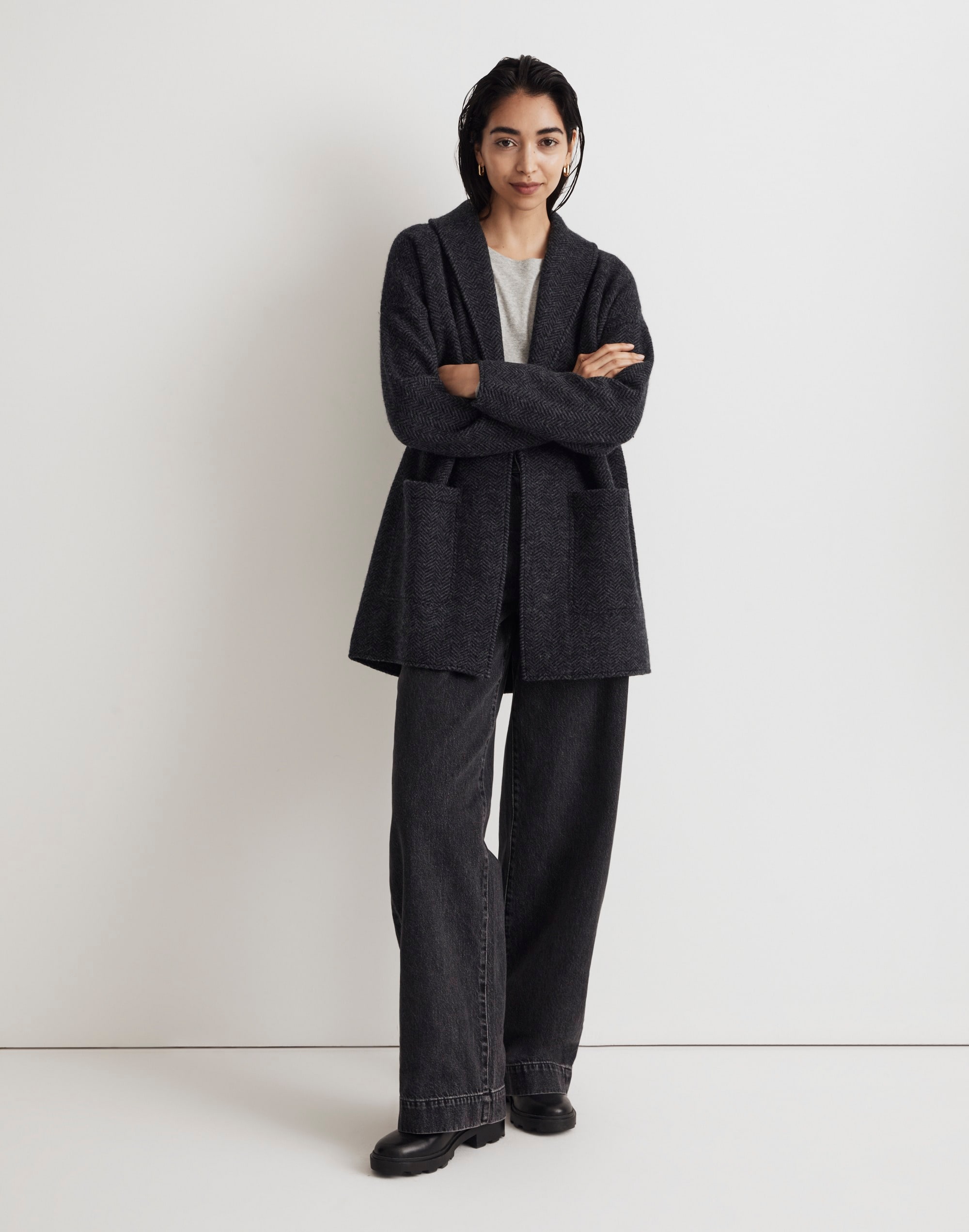 Herringbone Oversized Sweater Blazer