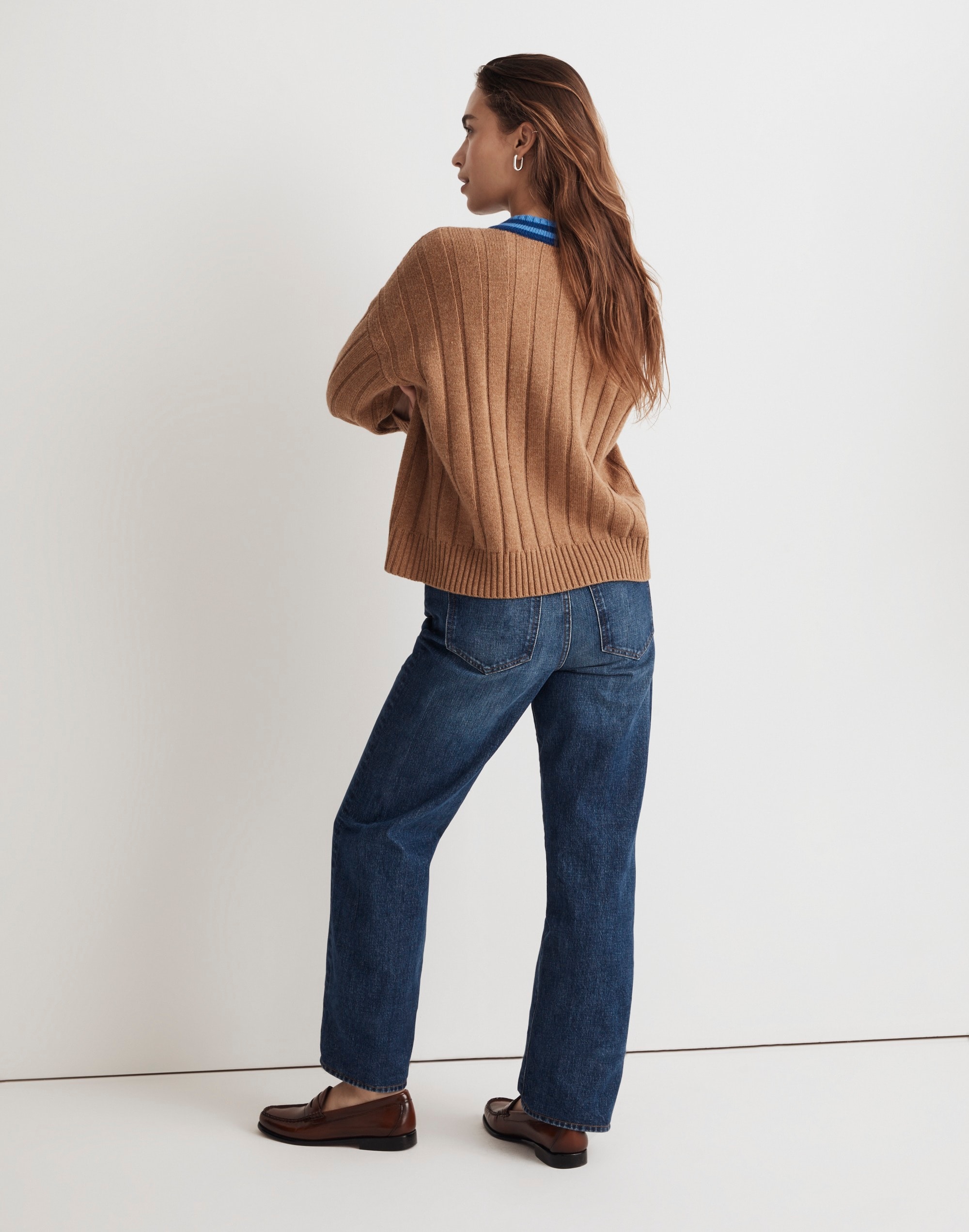 Tipped V-Neck Oversized Sweater