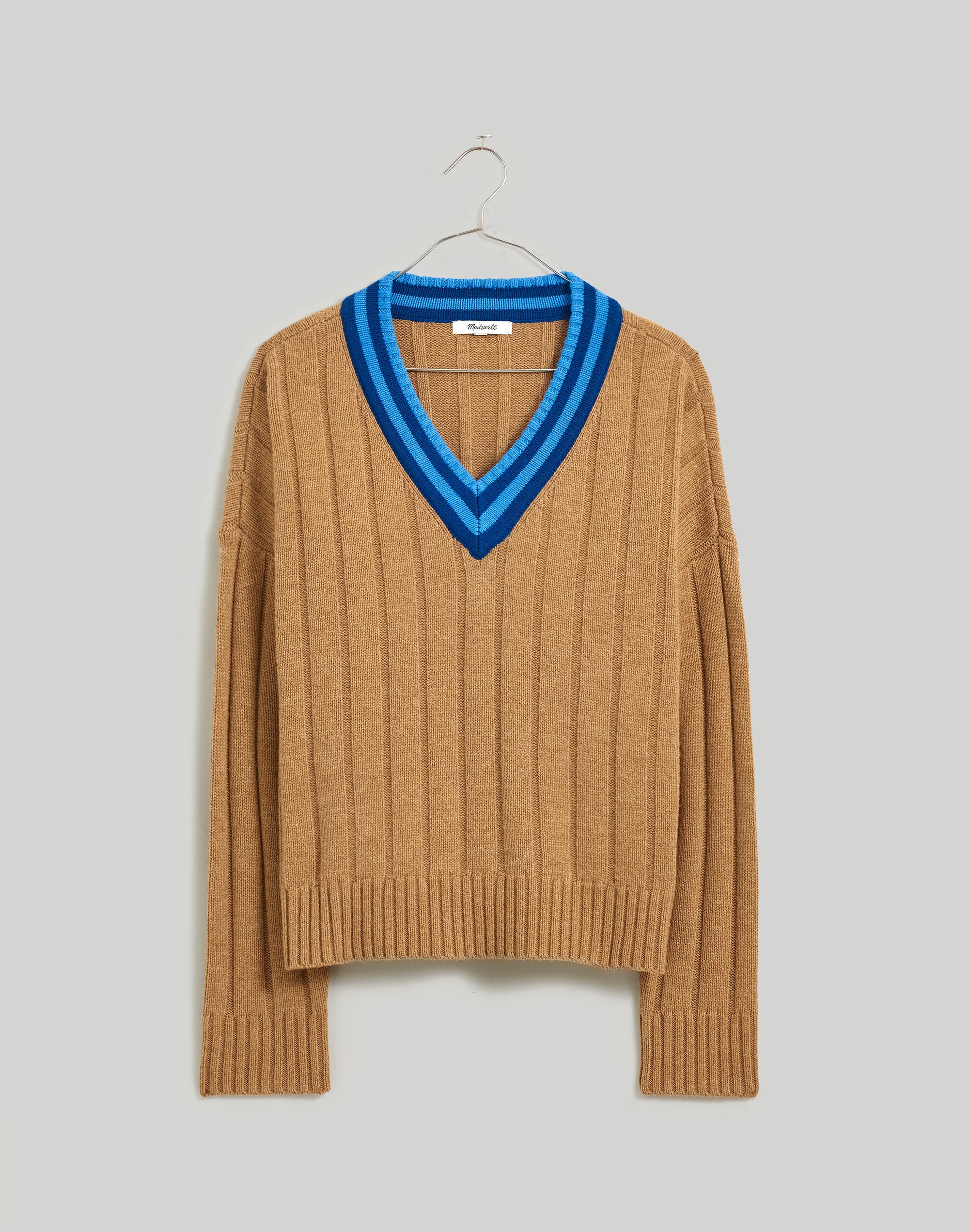 Tipped V-Neck Oversized Sweater