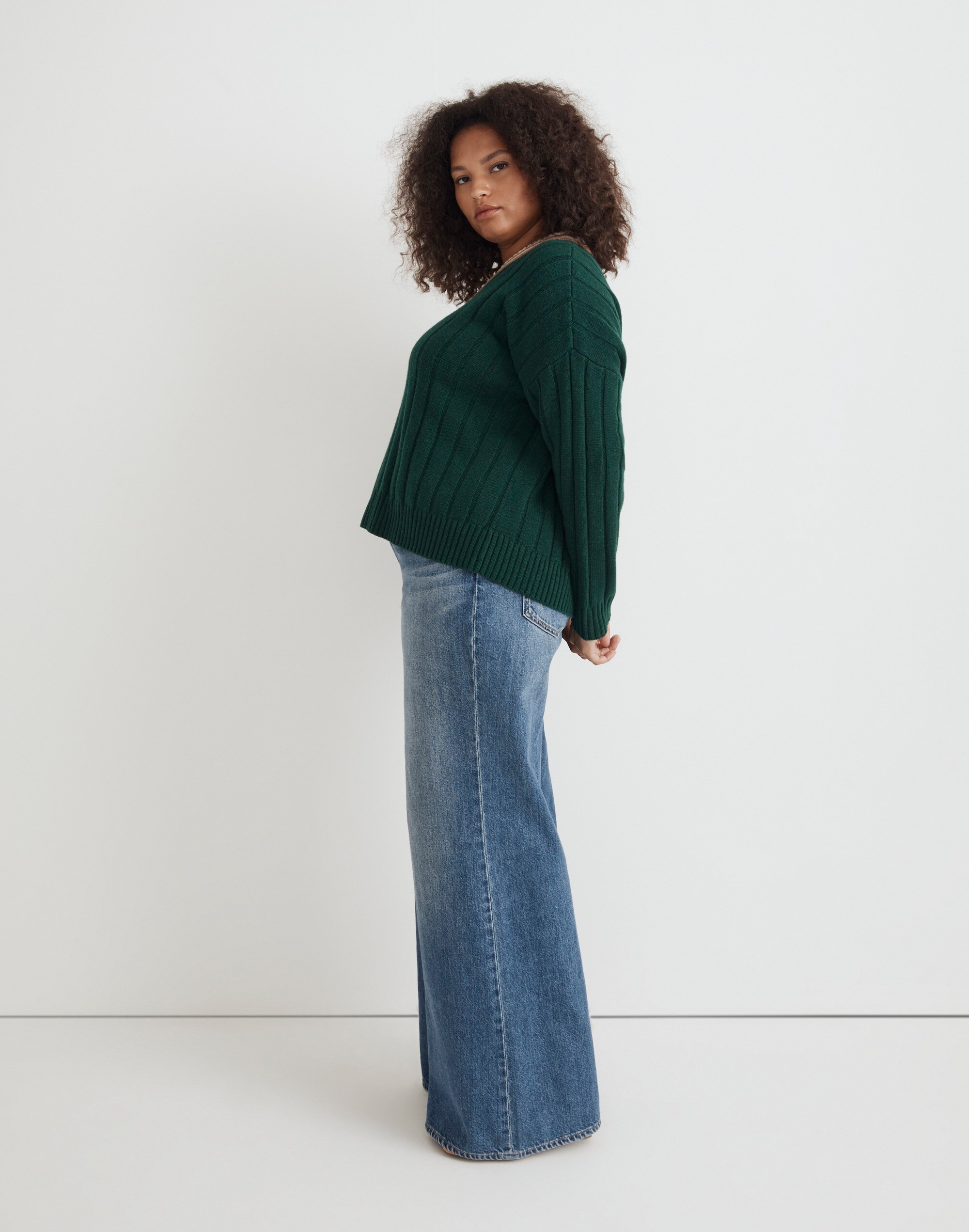 Tipped V-Neck Oversized Sweater