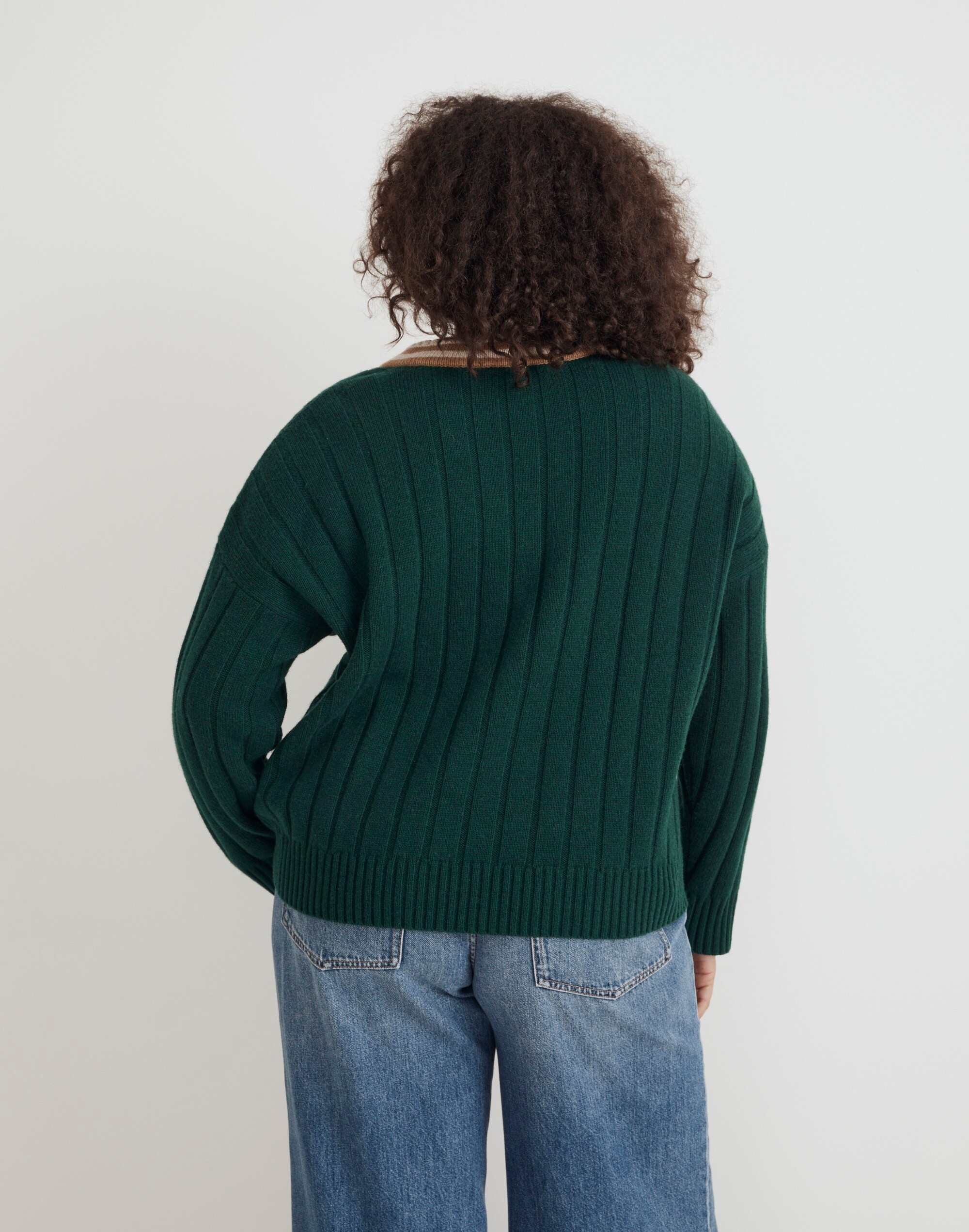 Tipped V-Neck Oversized Sweater