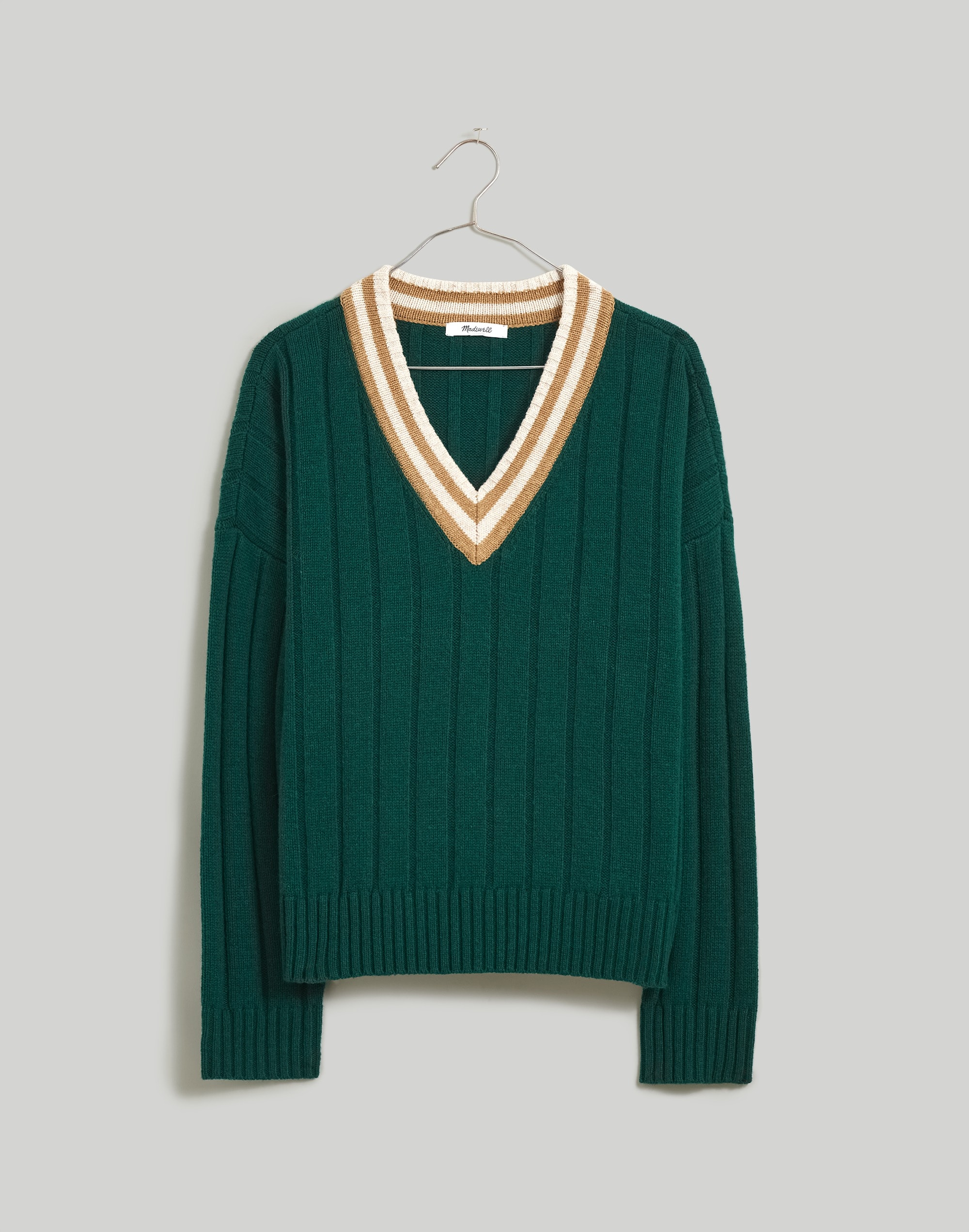 Tipped V-Neck Oversized Sweater