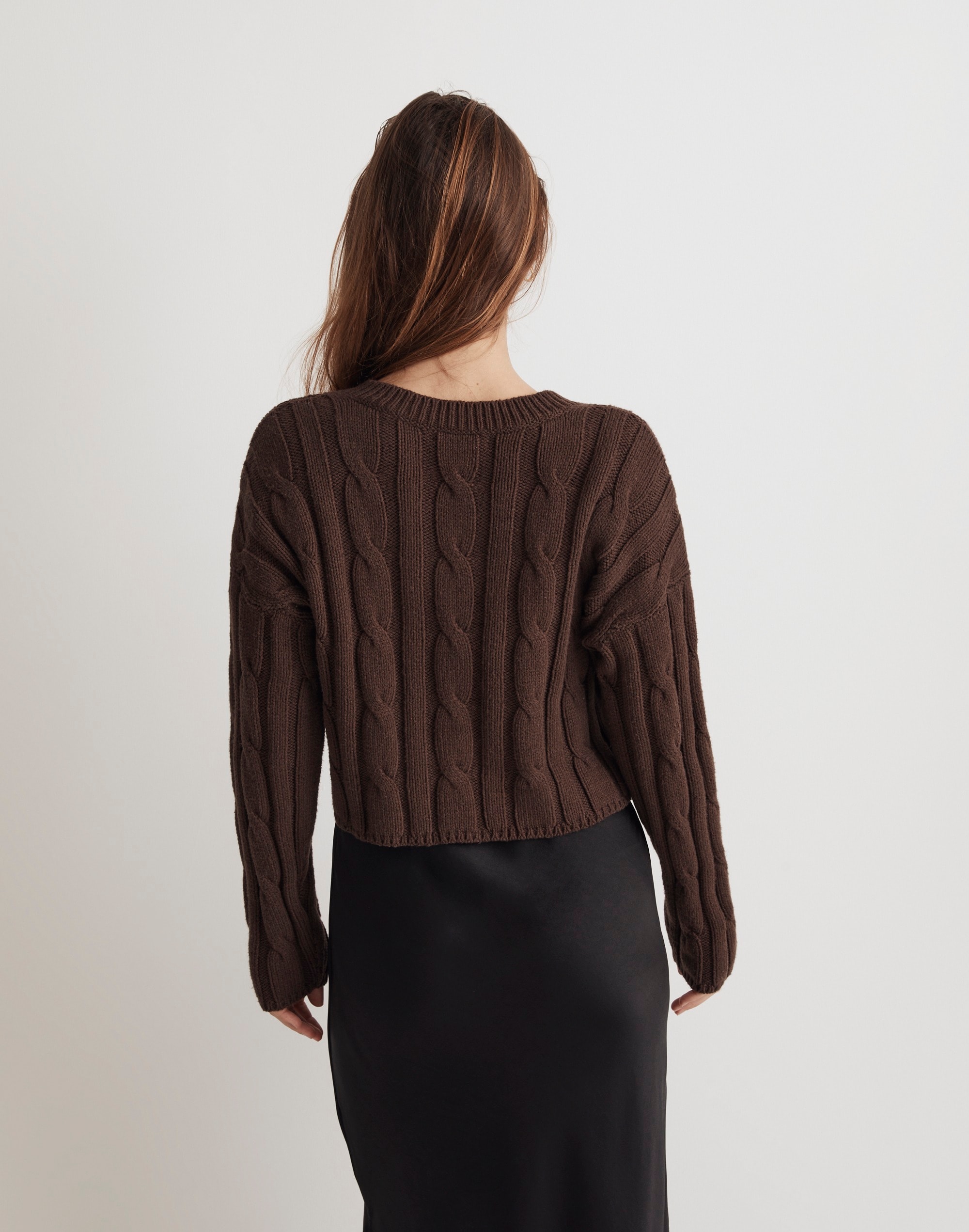 Cable-Knit V-Neck Crop Sweater