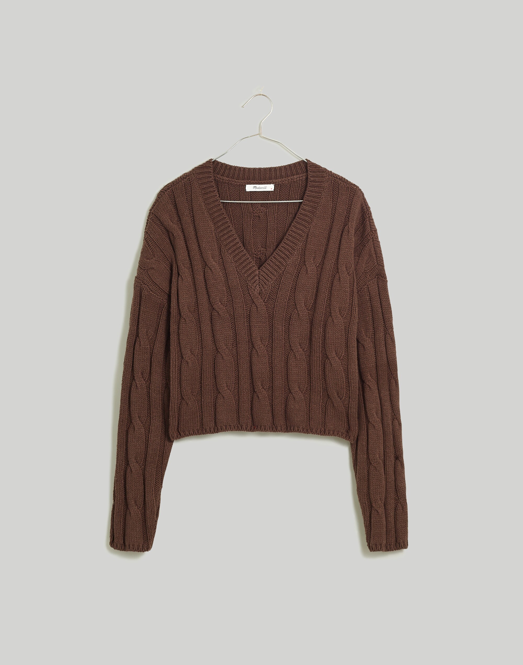 Cable-Knit V-Neck Crop Sweater