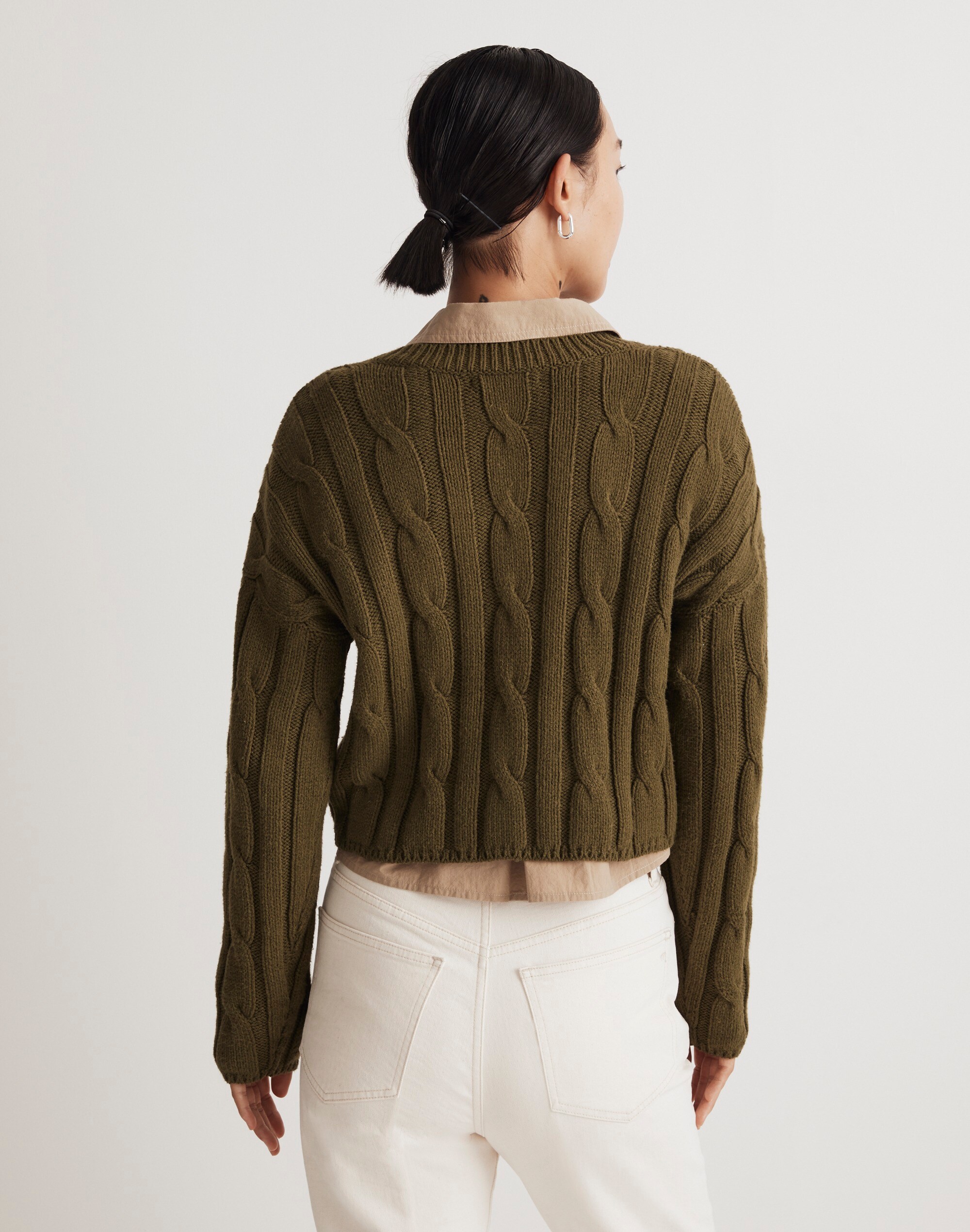 Cable-Knit V-Neck Crop Sweater