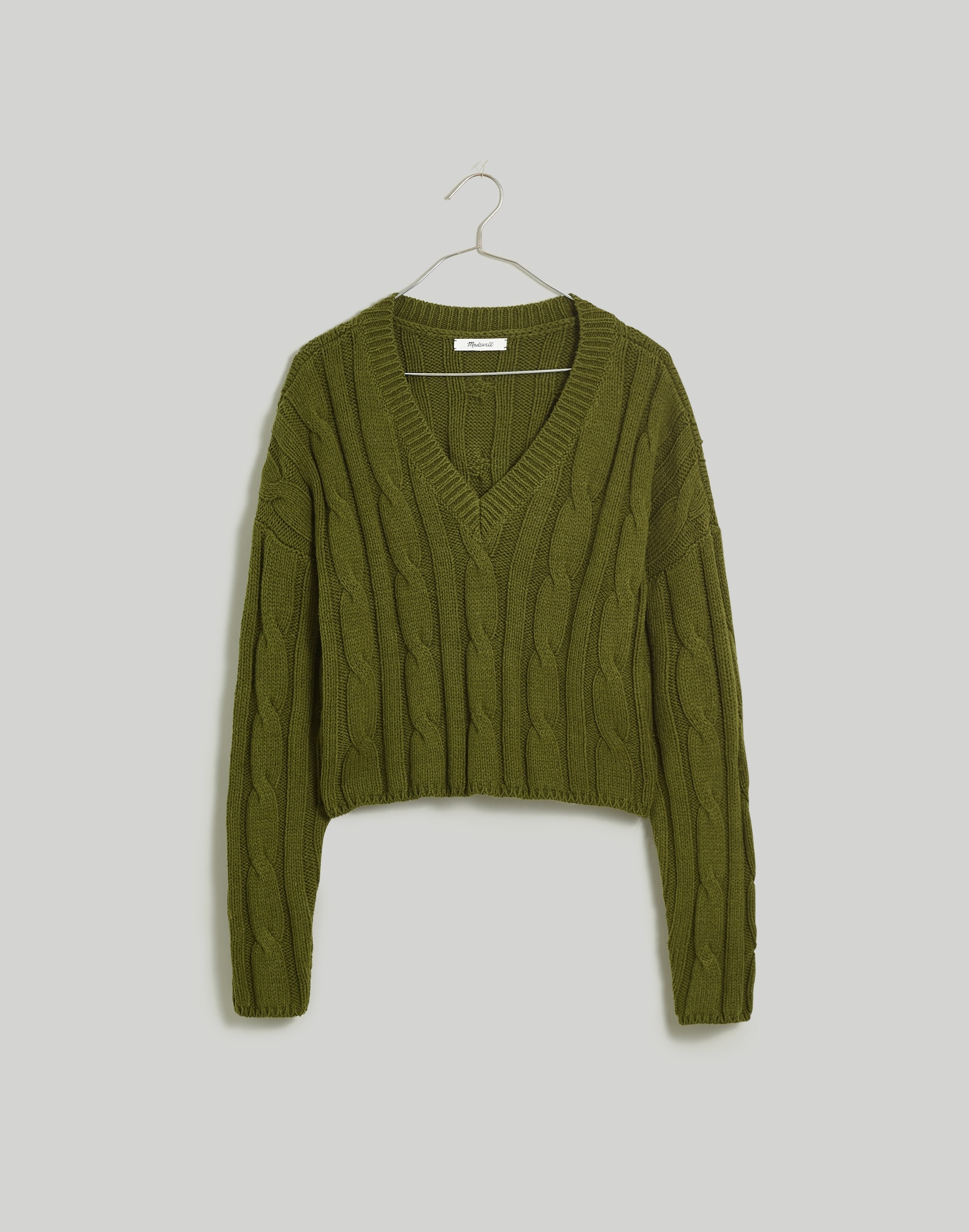 Cable-Knit V-Neck Crop Sweater