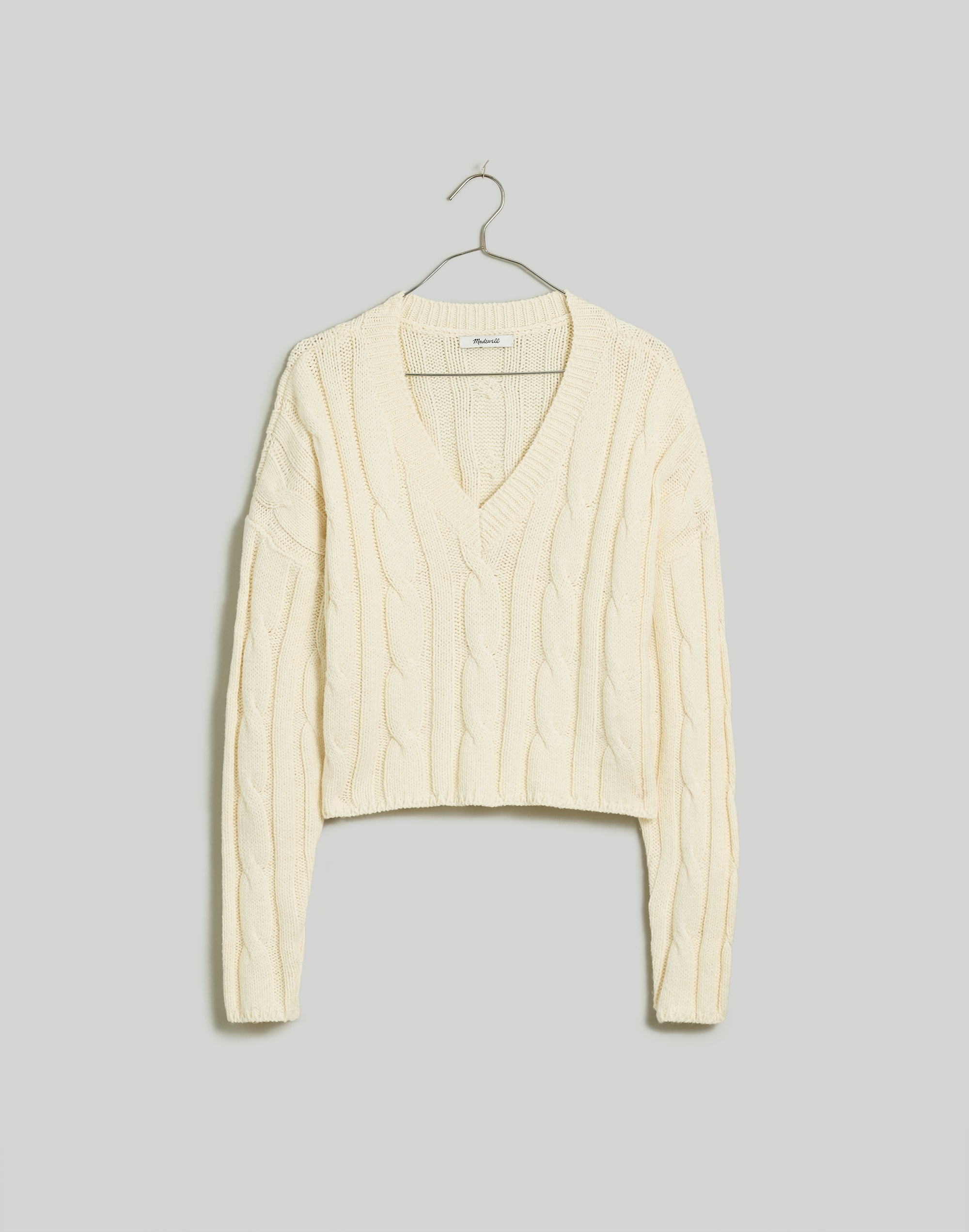 Cable-Knit V-Neck Crop Sweater
