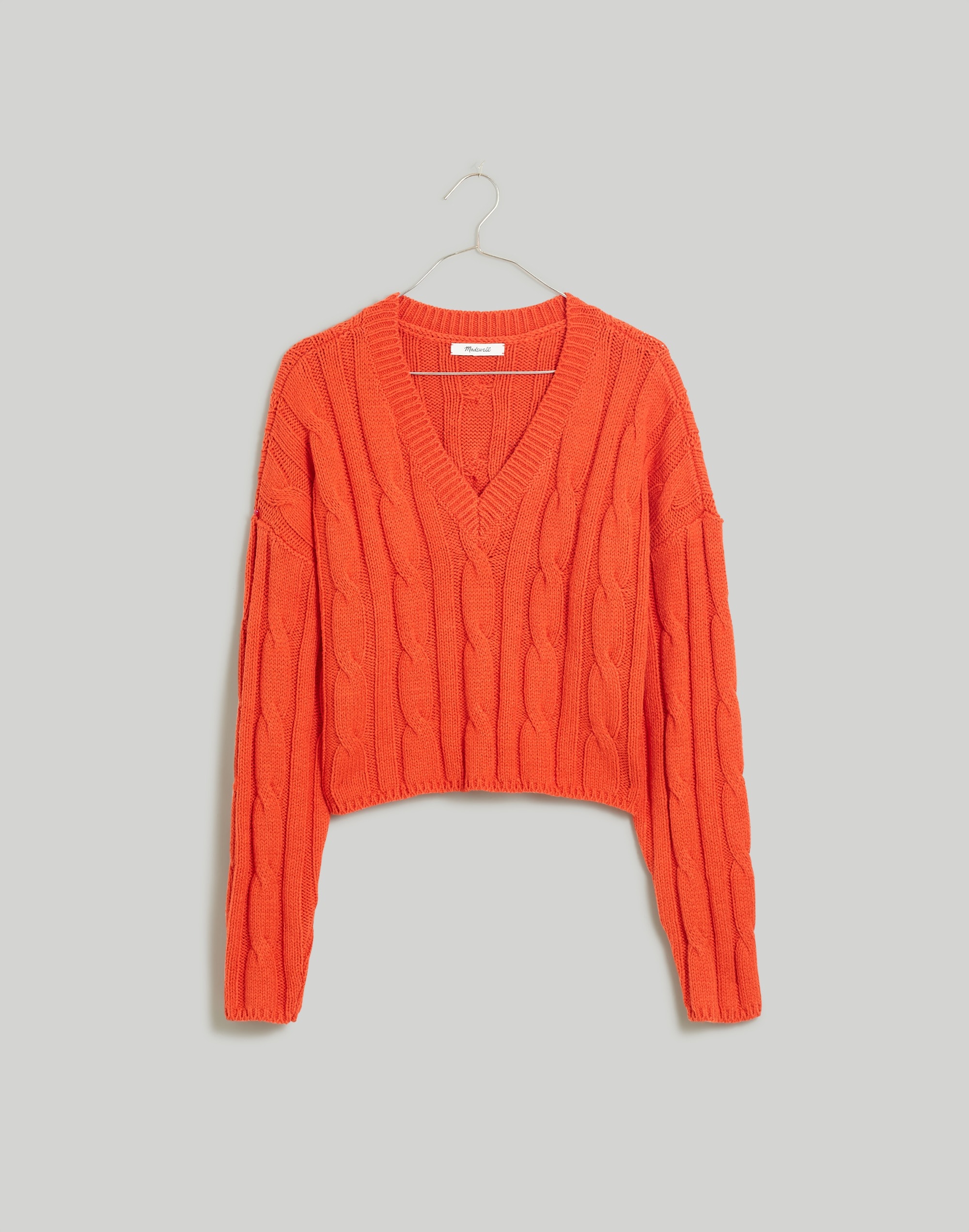 Cable-Knit V-Neck Crop Sweater