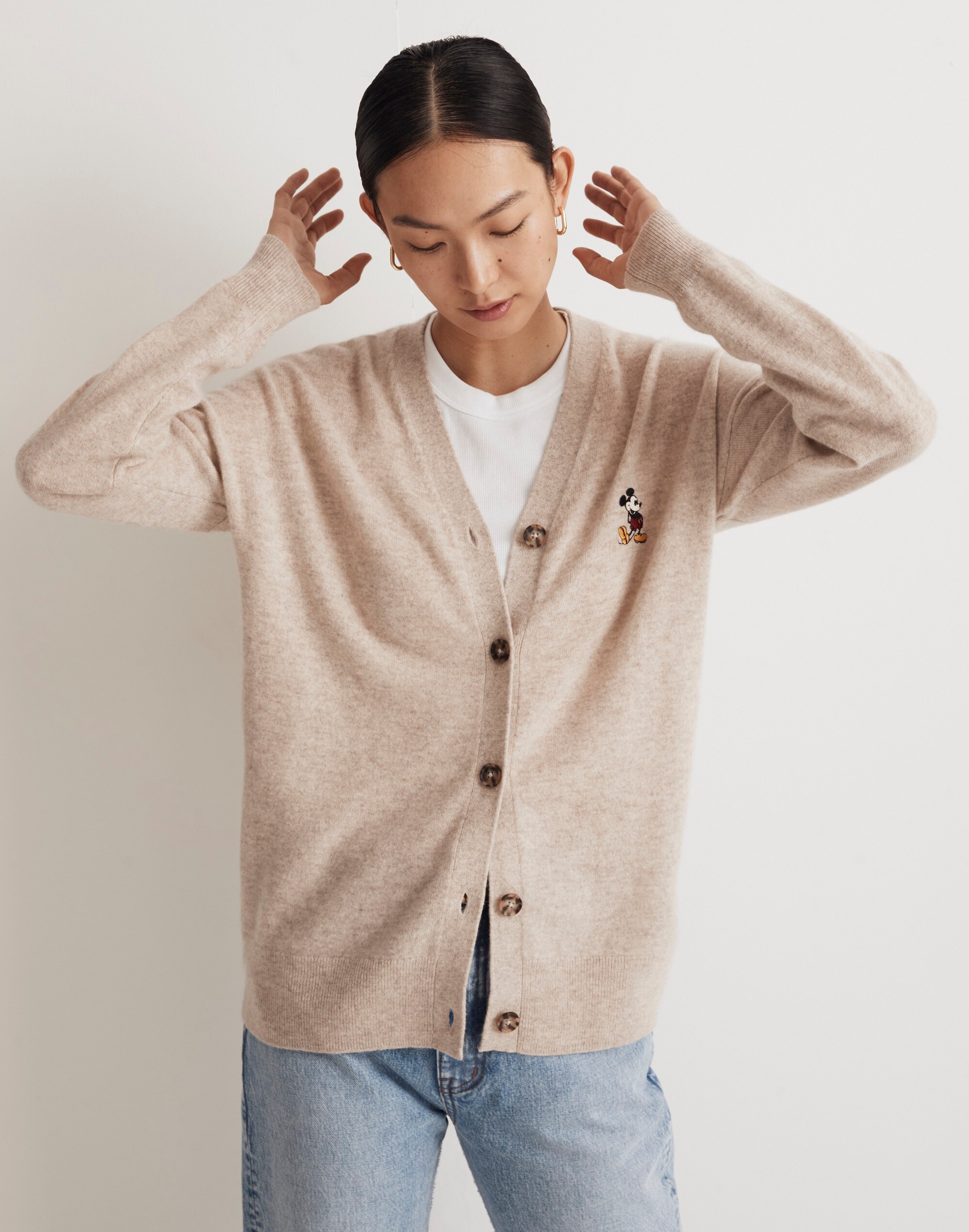 Disney Mickey Mouse-Embroidered Cardigan Sweater in (Re)sponsible Cashmere