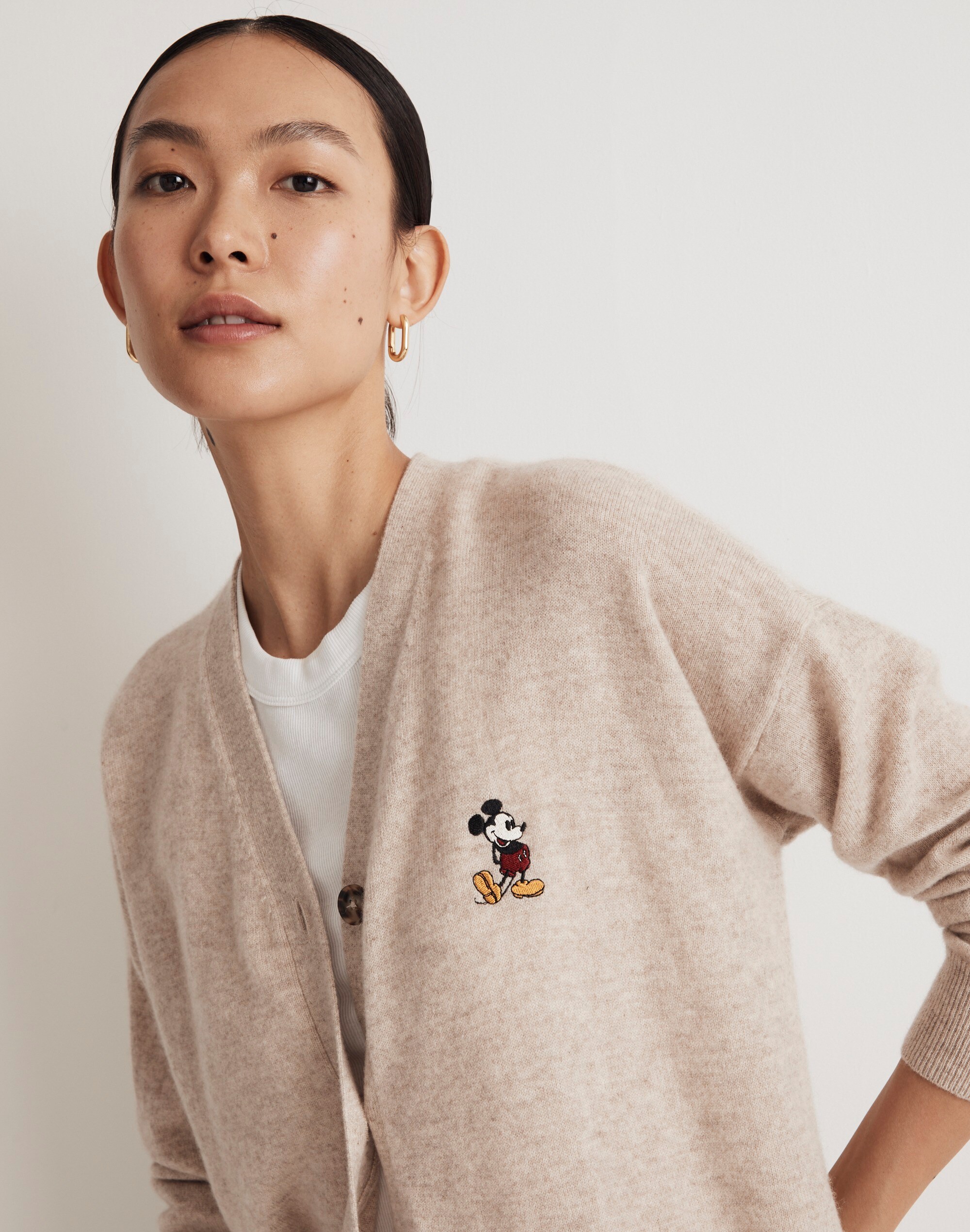 Disney Mickey Mouse-Embroidered Cardigan Sweater in (Re)sponsible Cashmere