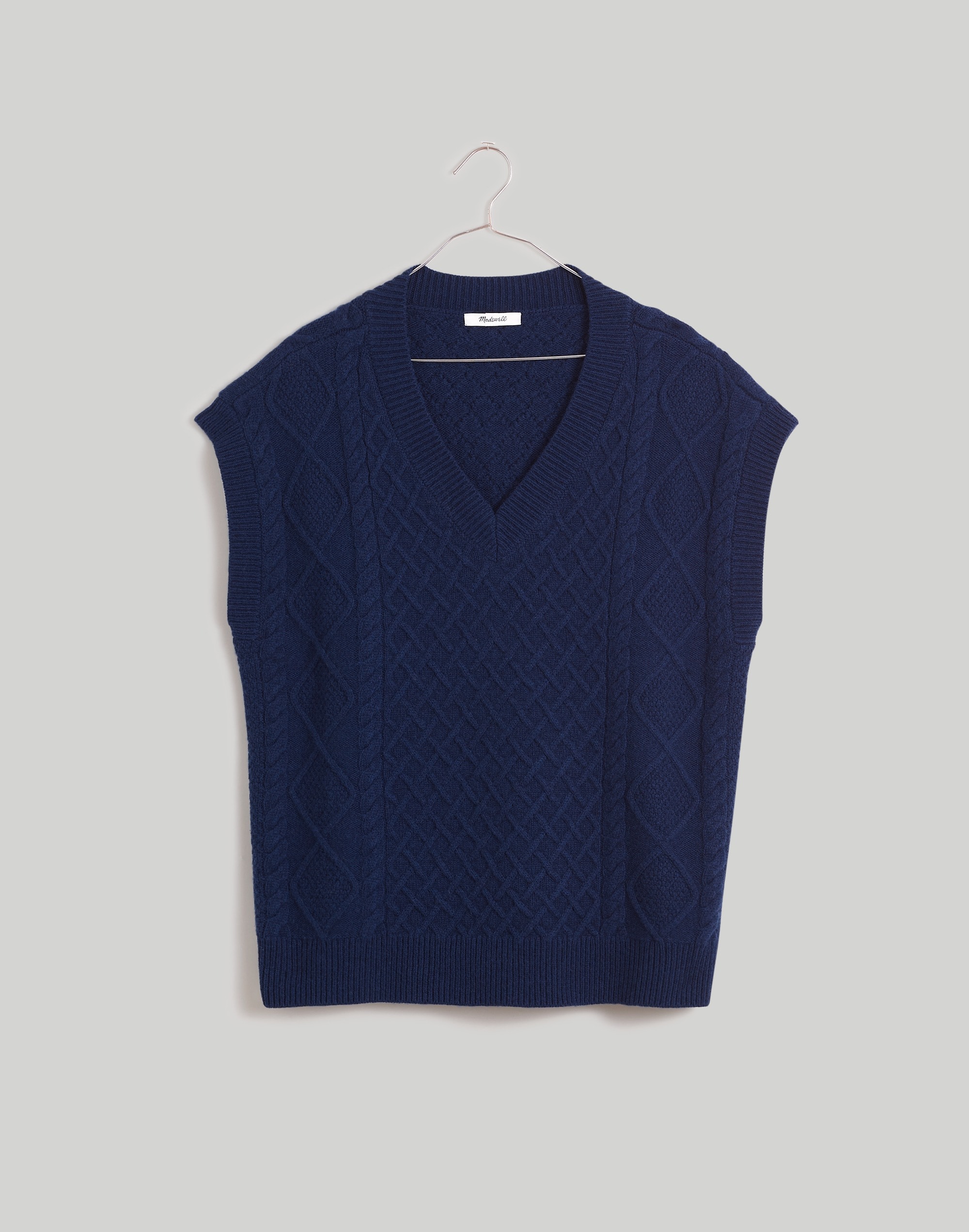 Cable-Knit V-Neck Sweater Vest in hthr indigo image 4