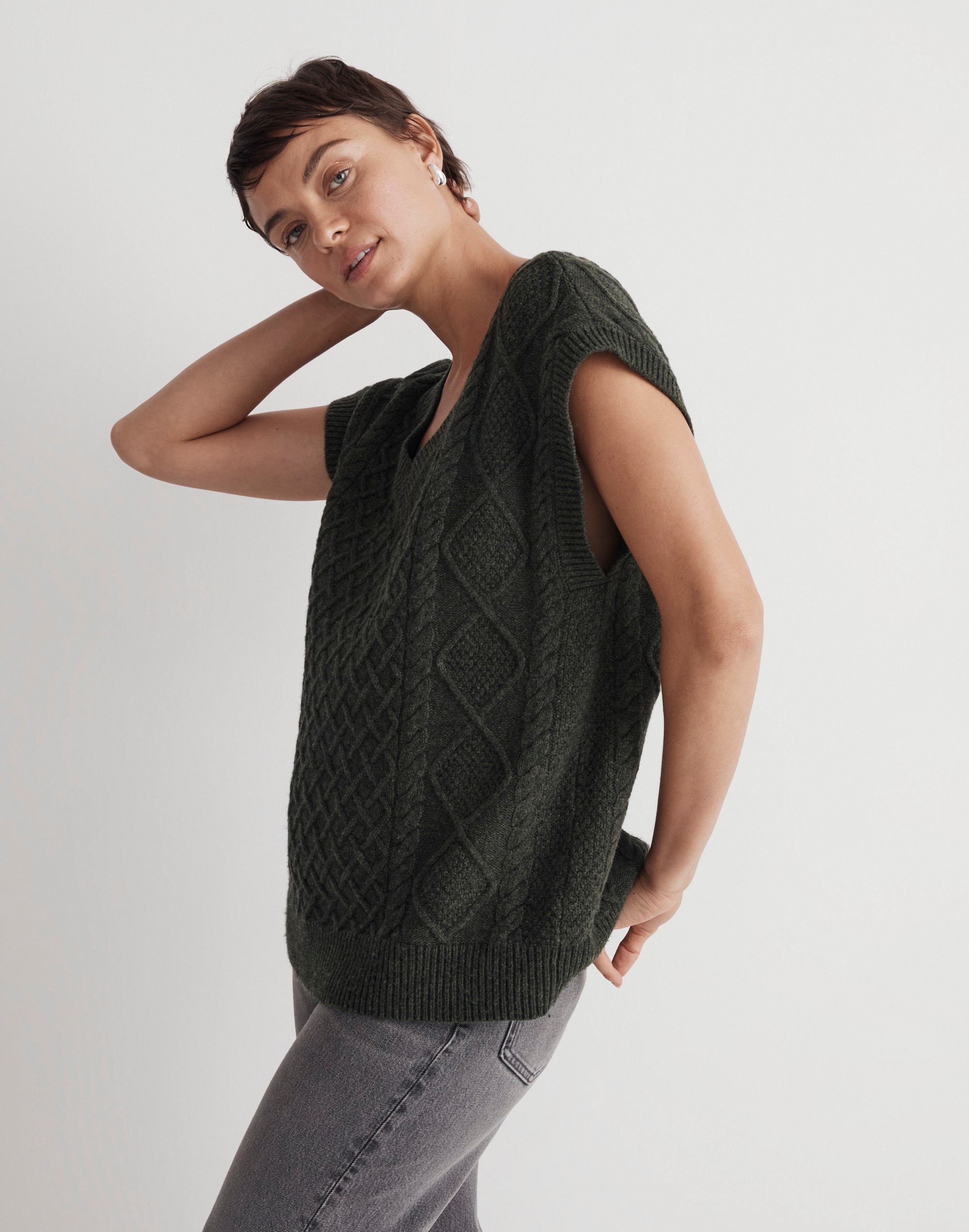 Cable-Knit V-Neck Sweater Vest