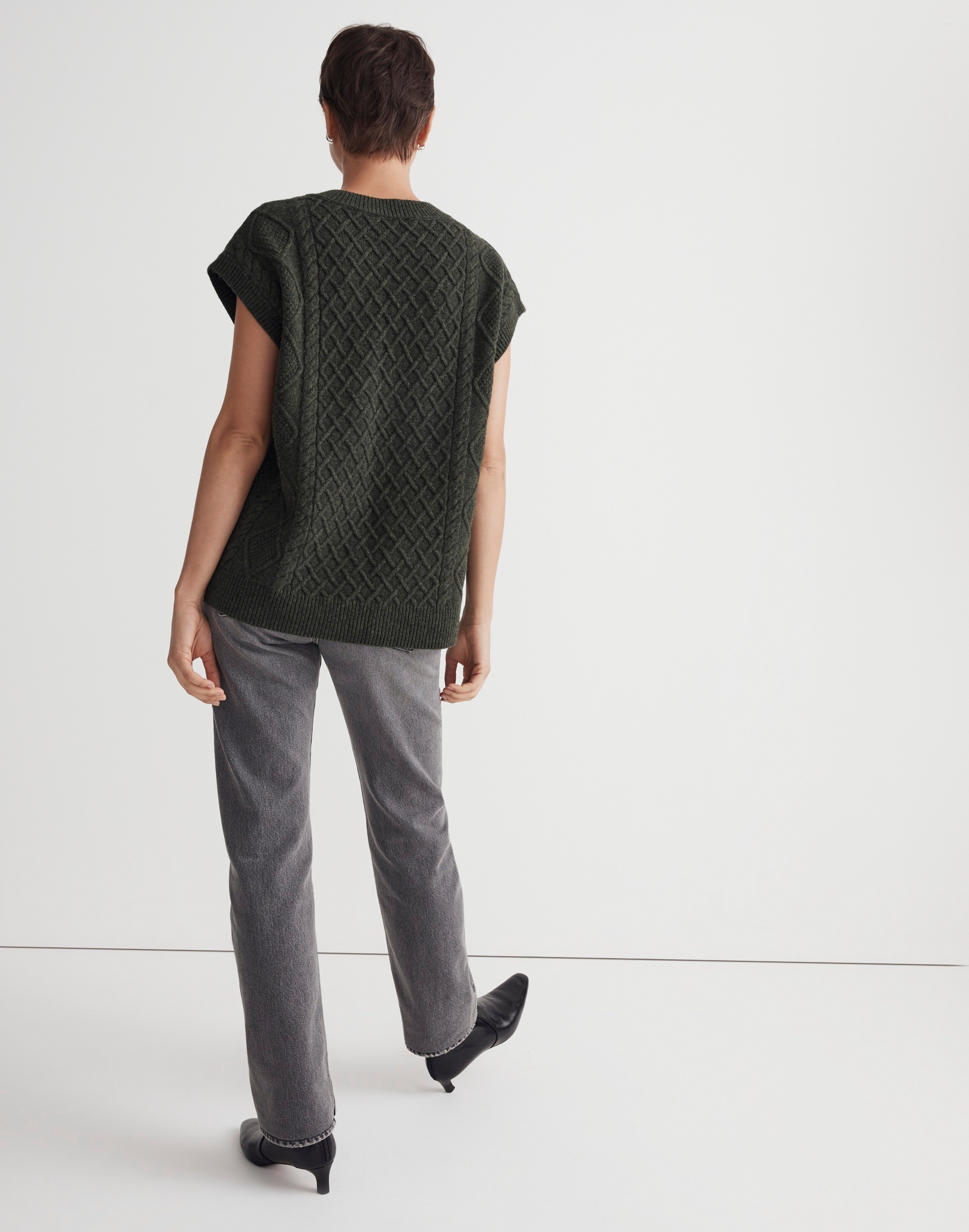 Cable-Knit V-Neck Sweater Vest