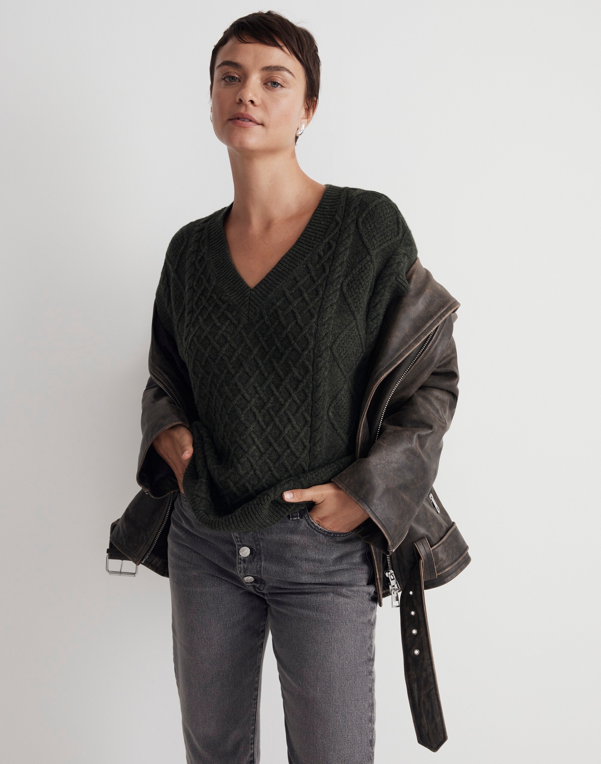 Cable-Knit V-Neck Sweater Vest