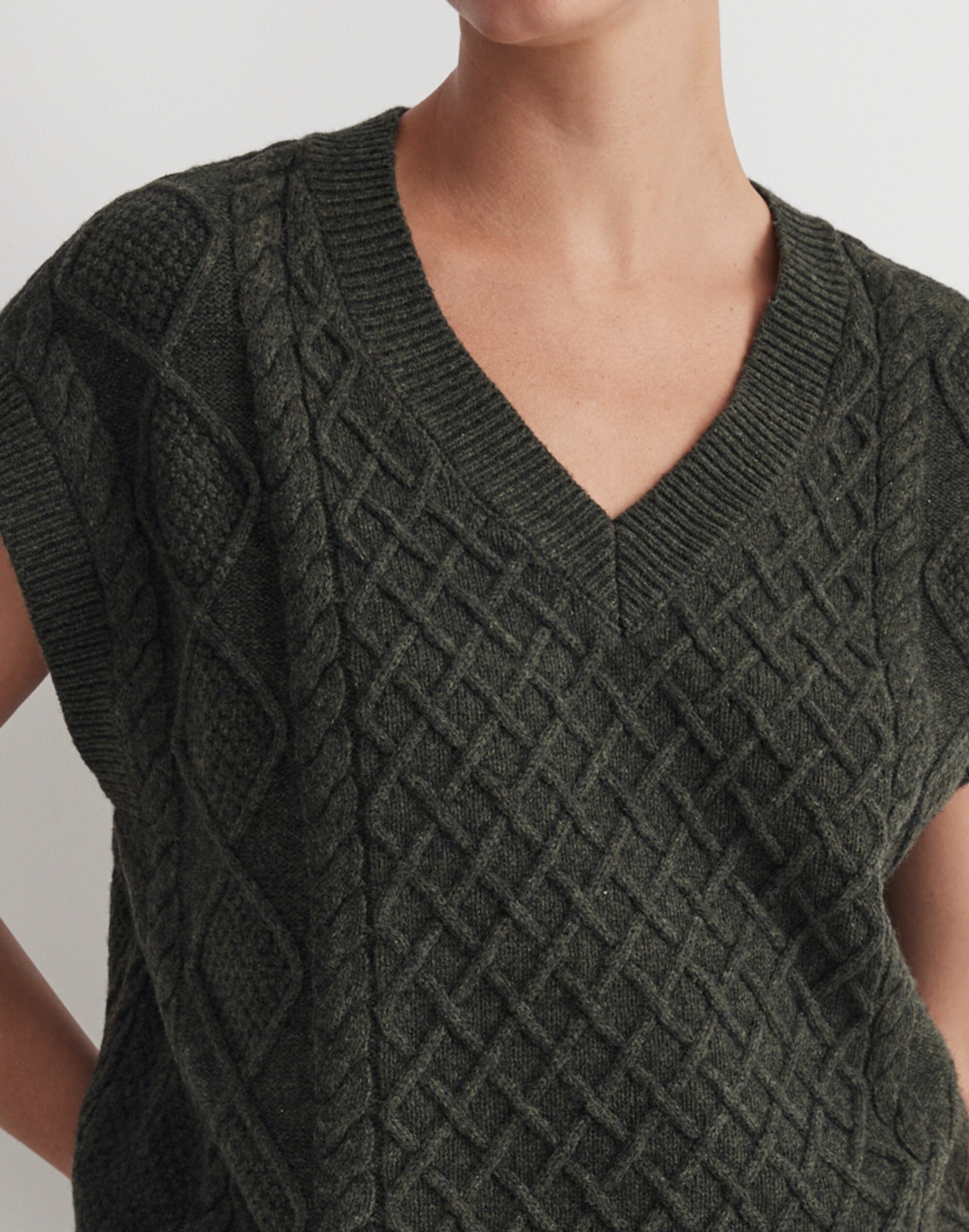 Cable-Knit V-Neck Sweater Vest