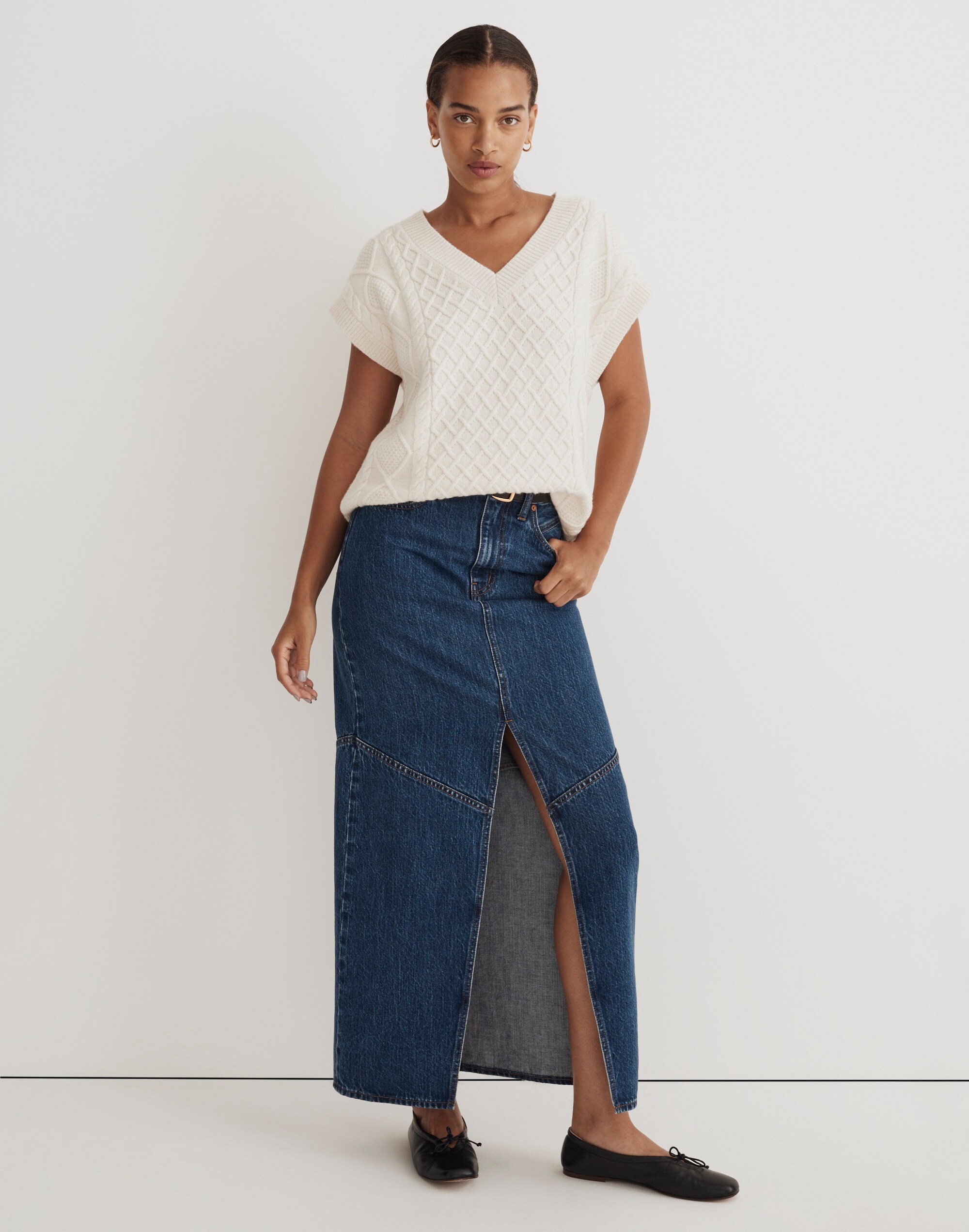 Cable-Knit V-Neck Sweater Vest