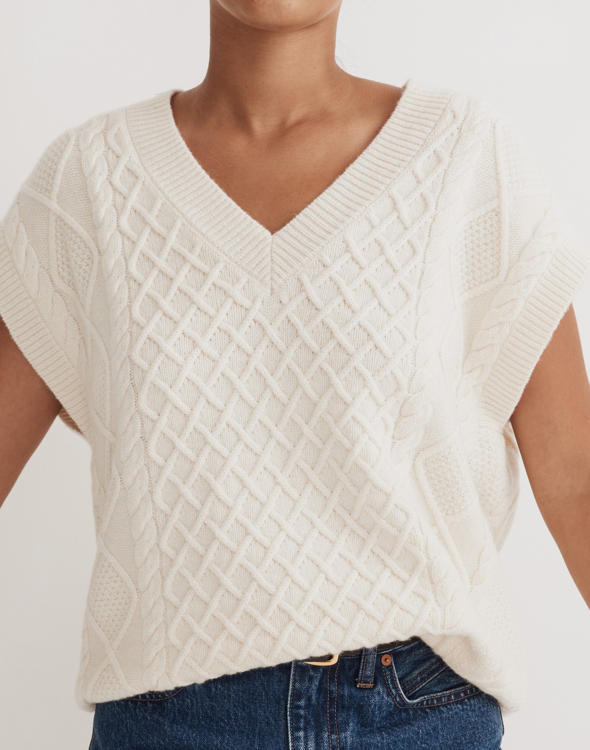 Cable-Knit V-Neck Sweater Vest