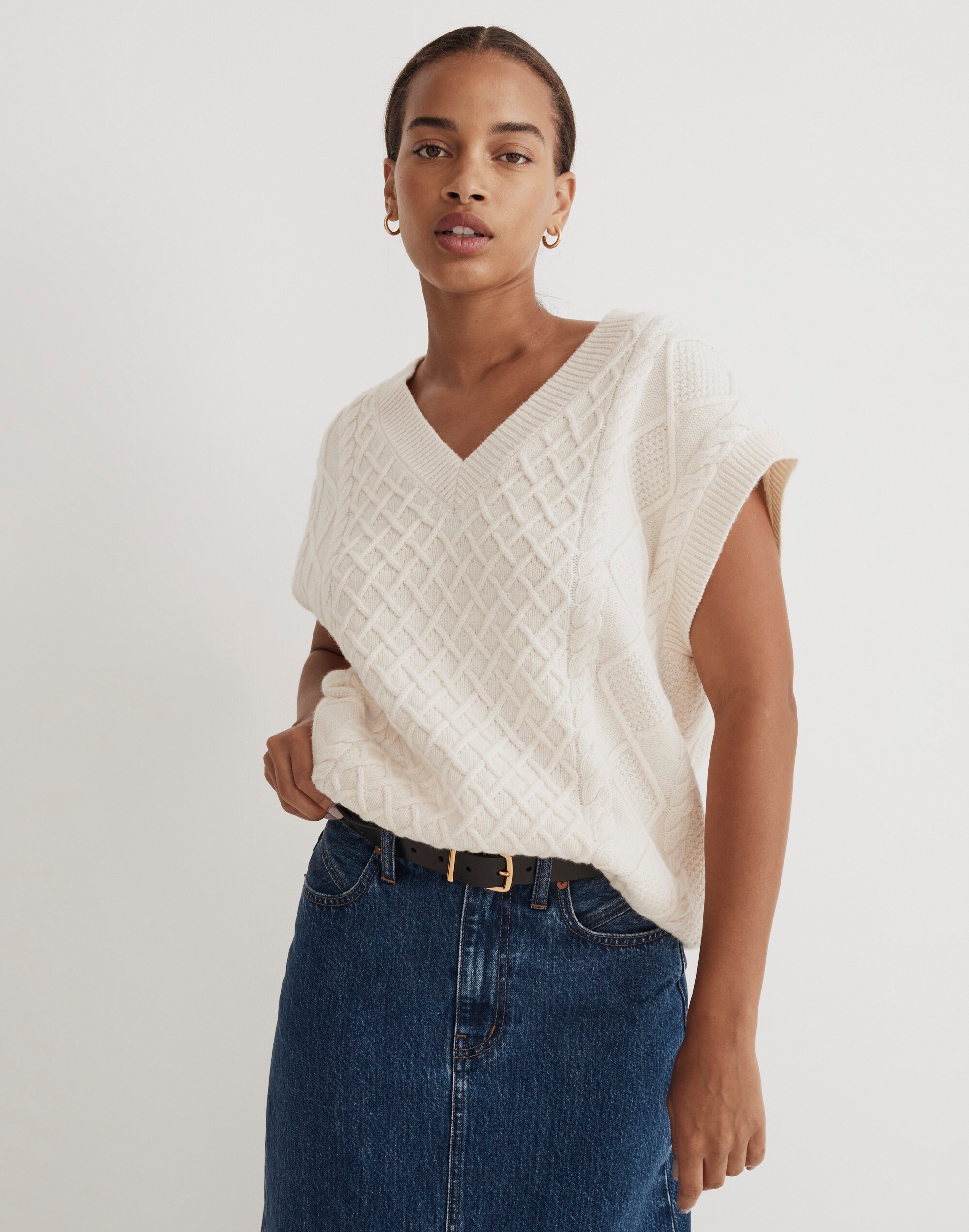Cable-Knit V-Neck Sweater Vest