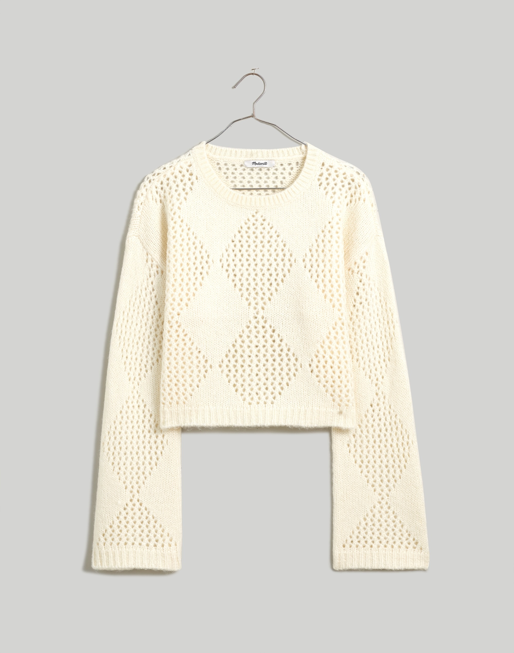 Diamond-Stitch Crewneck Crop Sweater