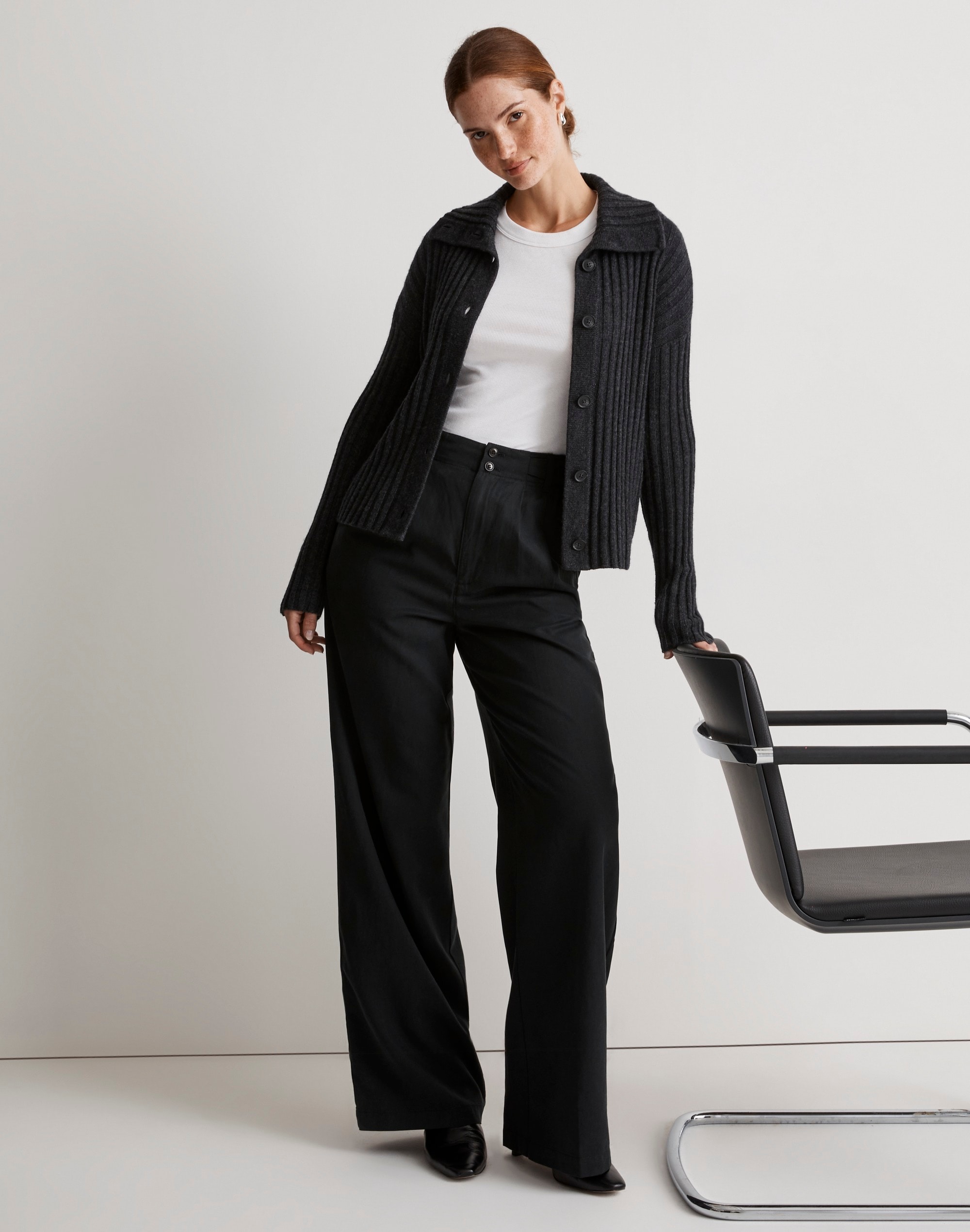 Oversize-Collar Cardigan Sweater