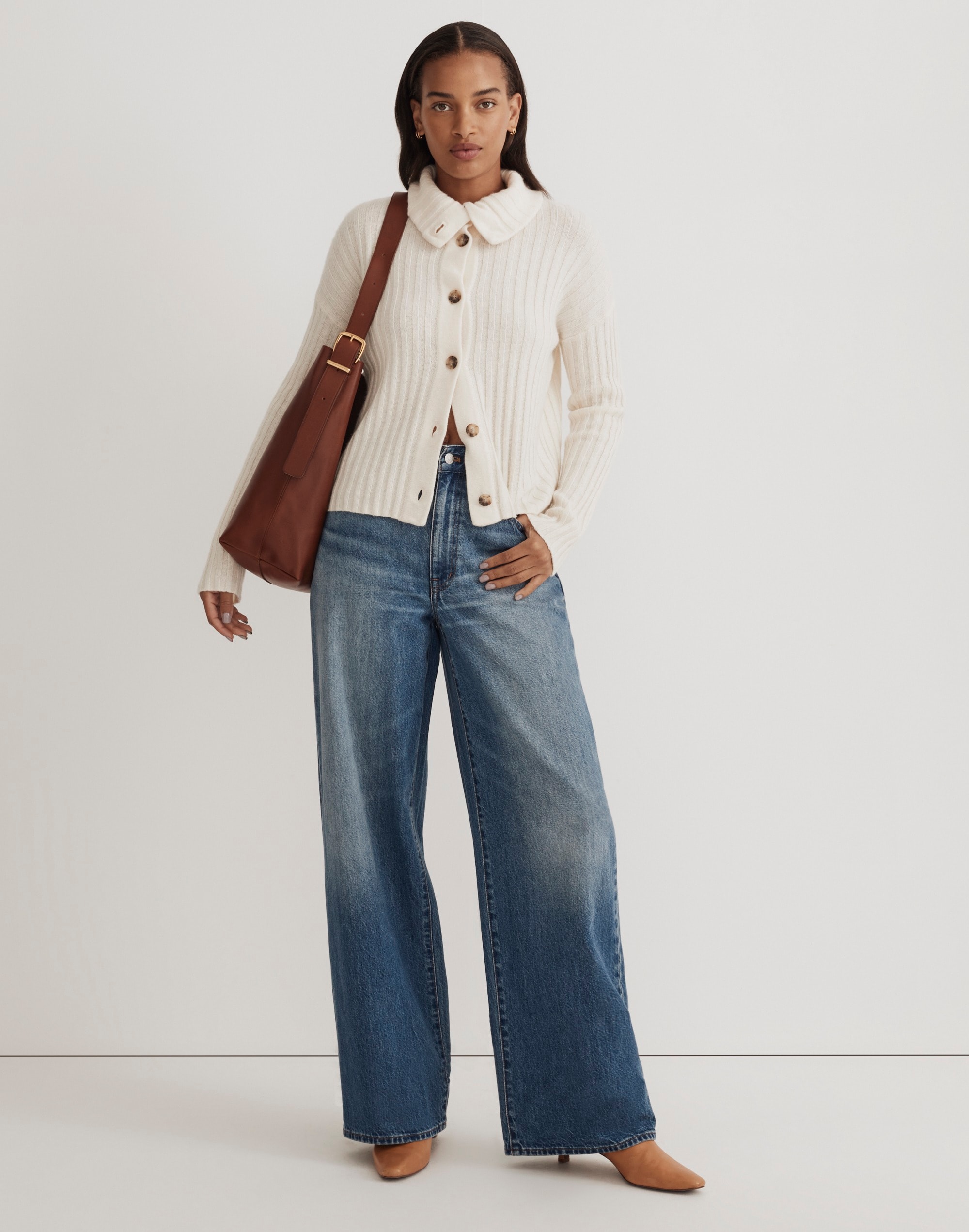 Oversize-Collar Cardigan Sweater Alternate Image 1