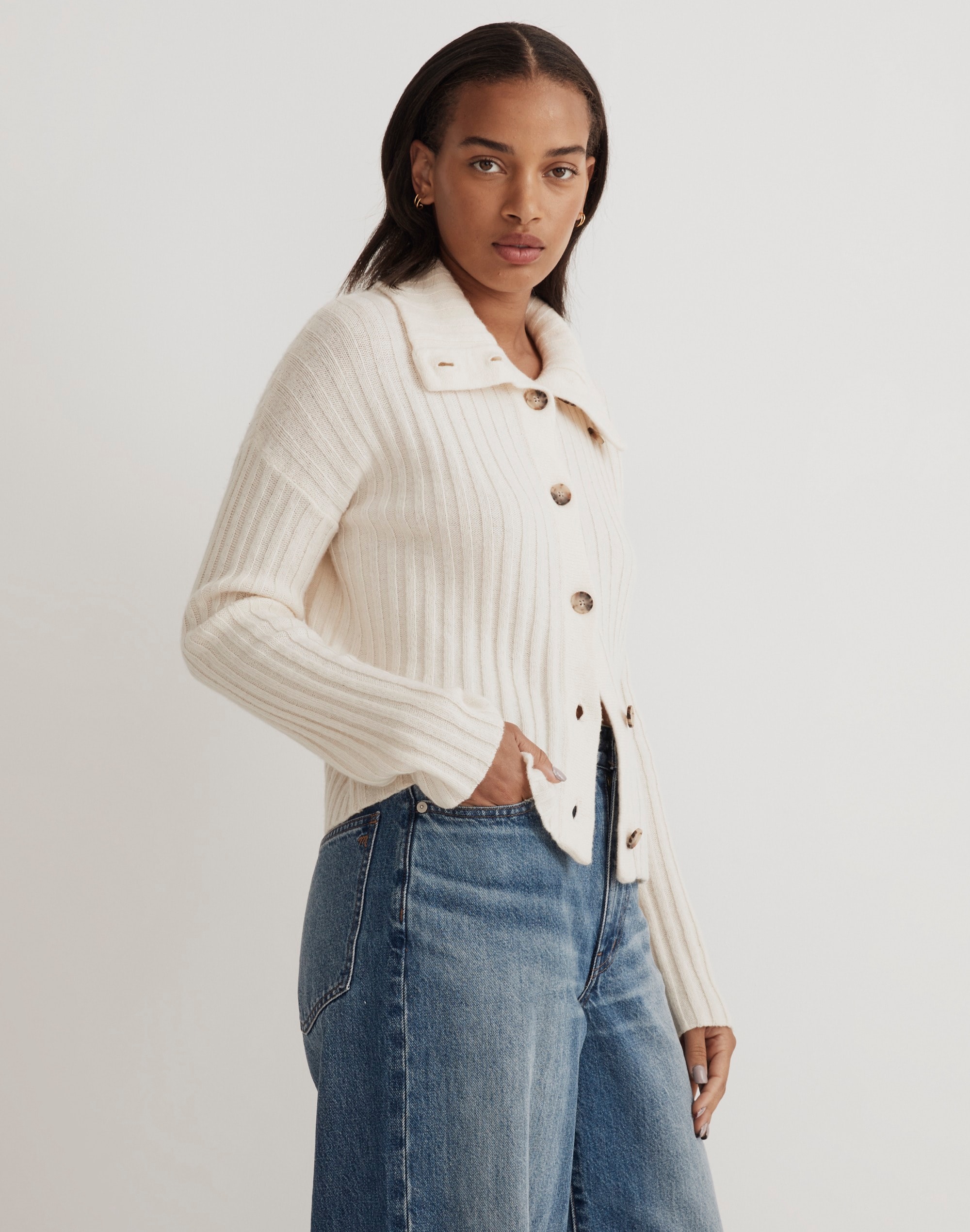 Oversize-Collar Cardigan Sweater