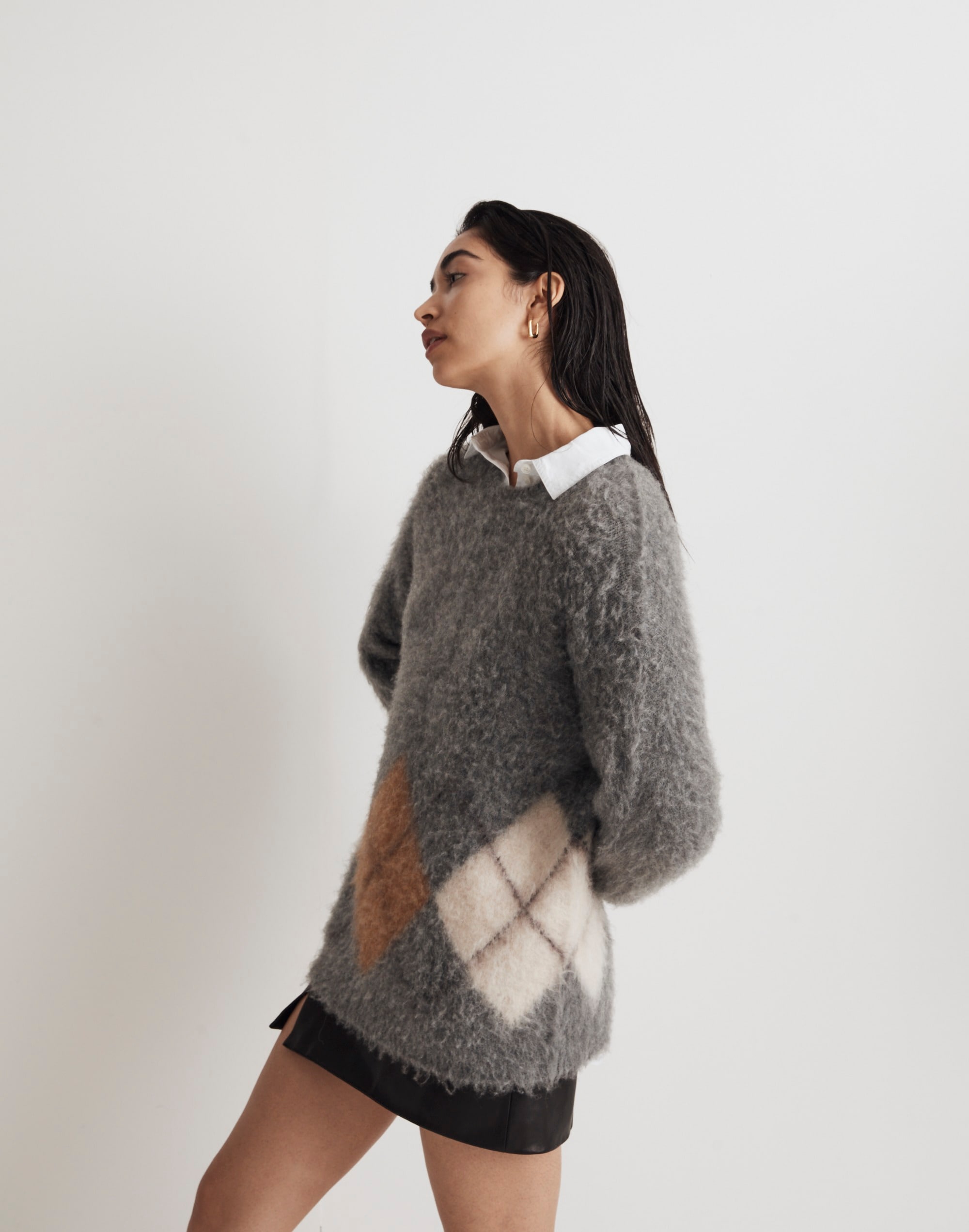 Brushed Argyle Crewneck Sweater