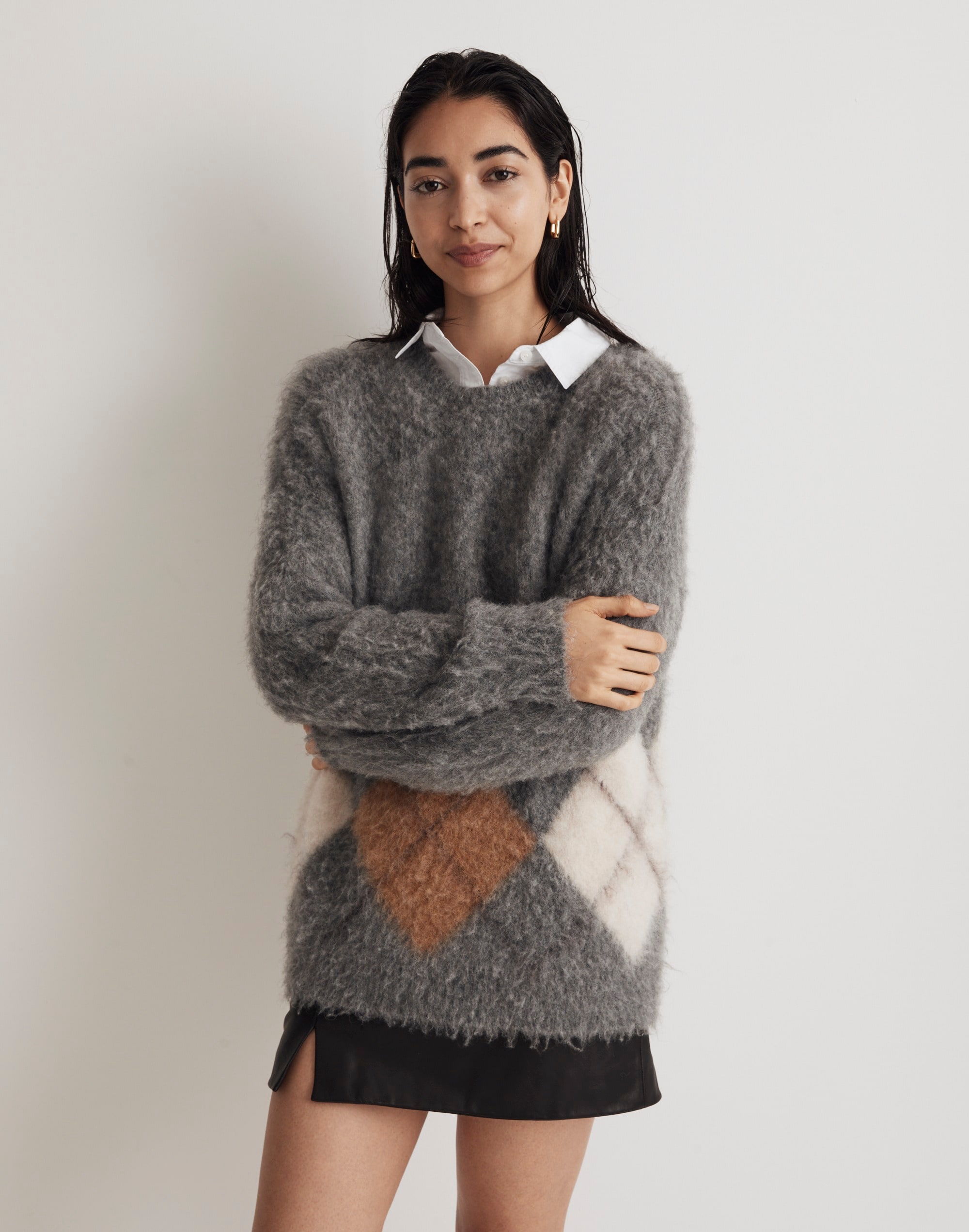 Brushed Argyle Crewneck Sweater