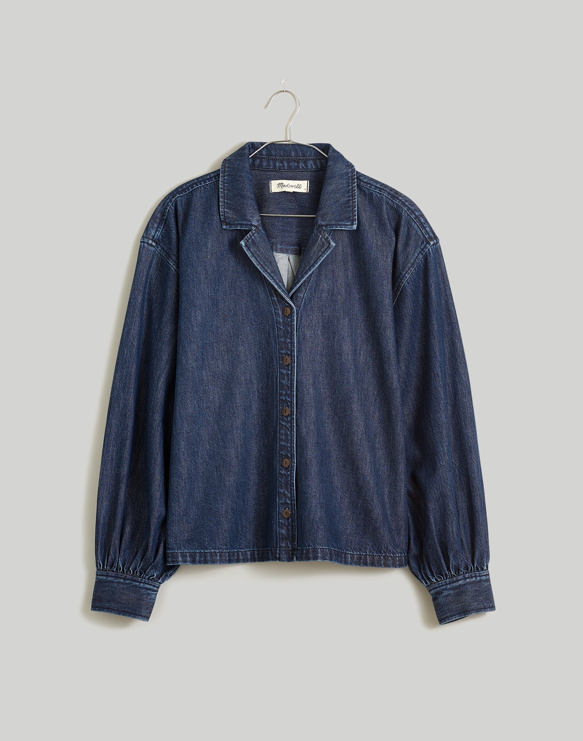 Denim Puff-Sleeve Button-Up Shirt in Bowers Wash