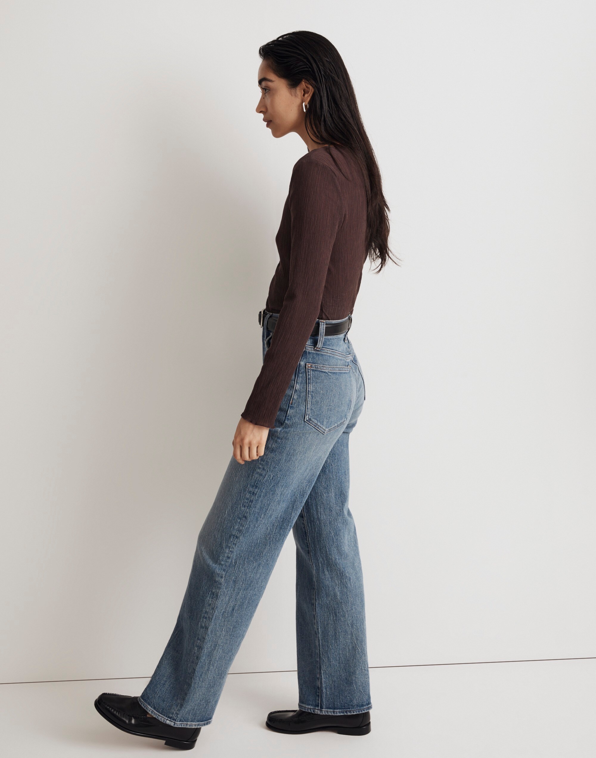 Semi-Sheer Shirred V-Neck Top