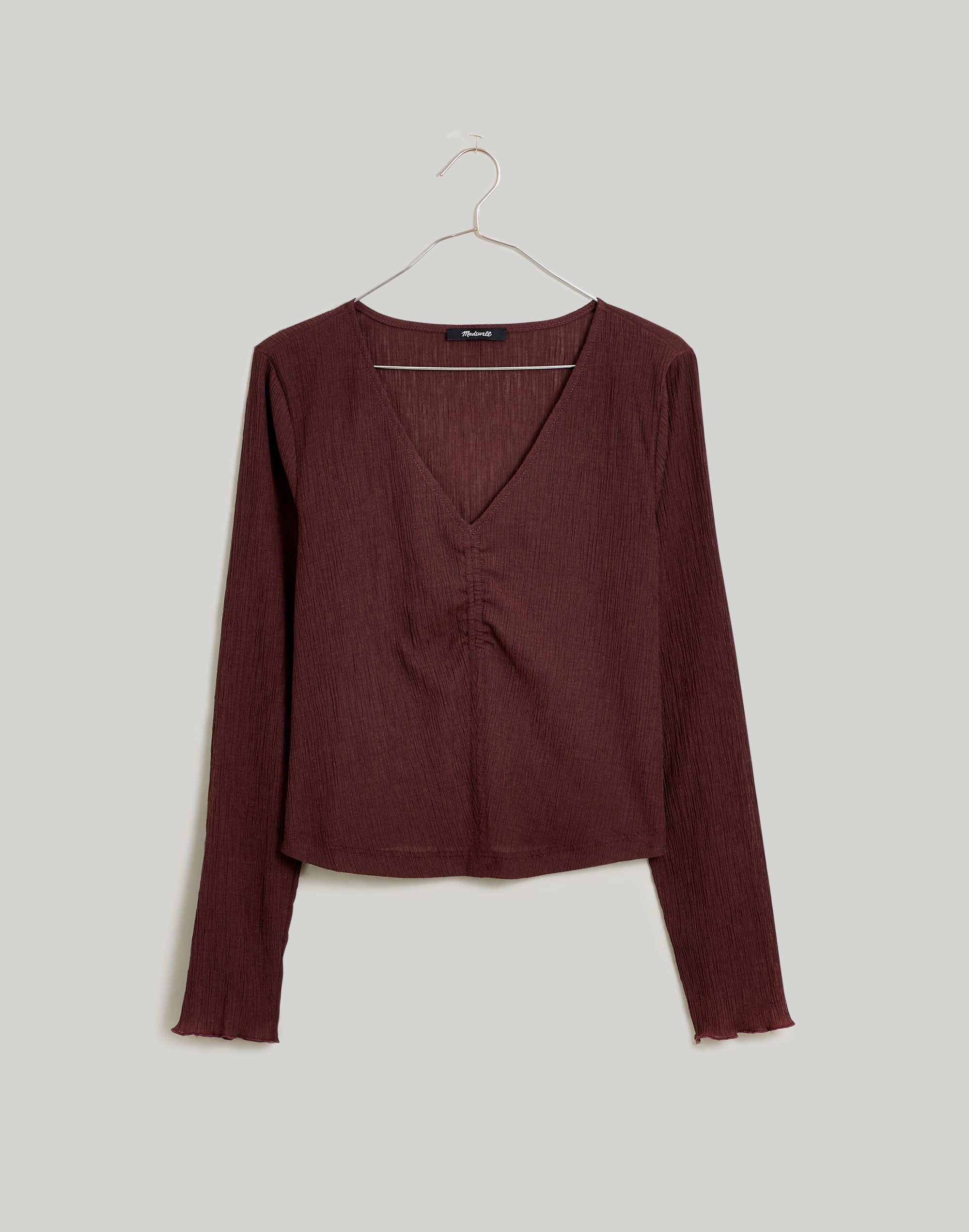 Semi-Sheer Shirred V-Neck Top