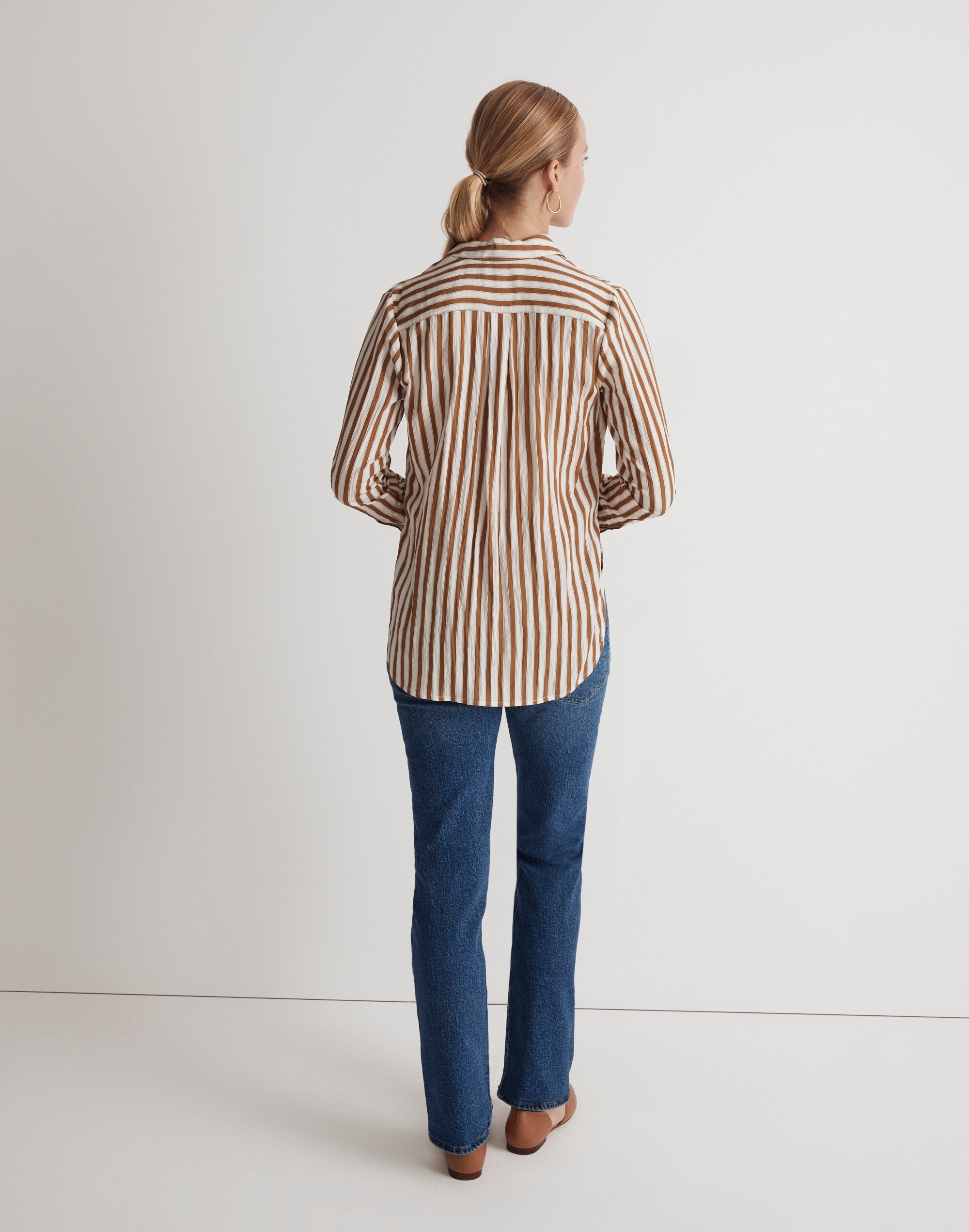 Crinkled Button-Up Shirt in Stripe