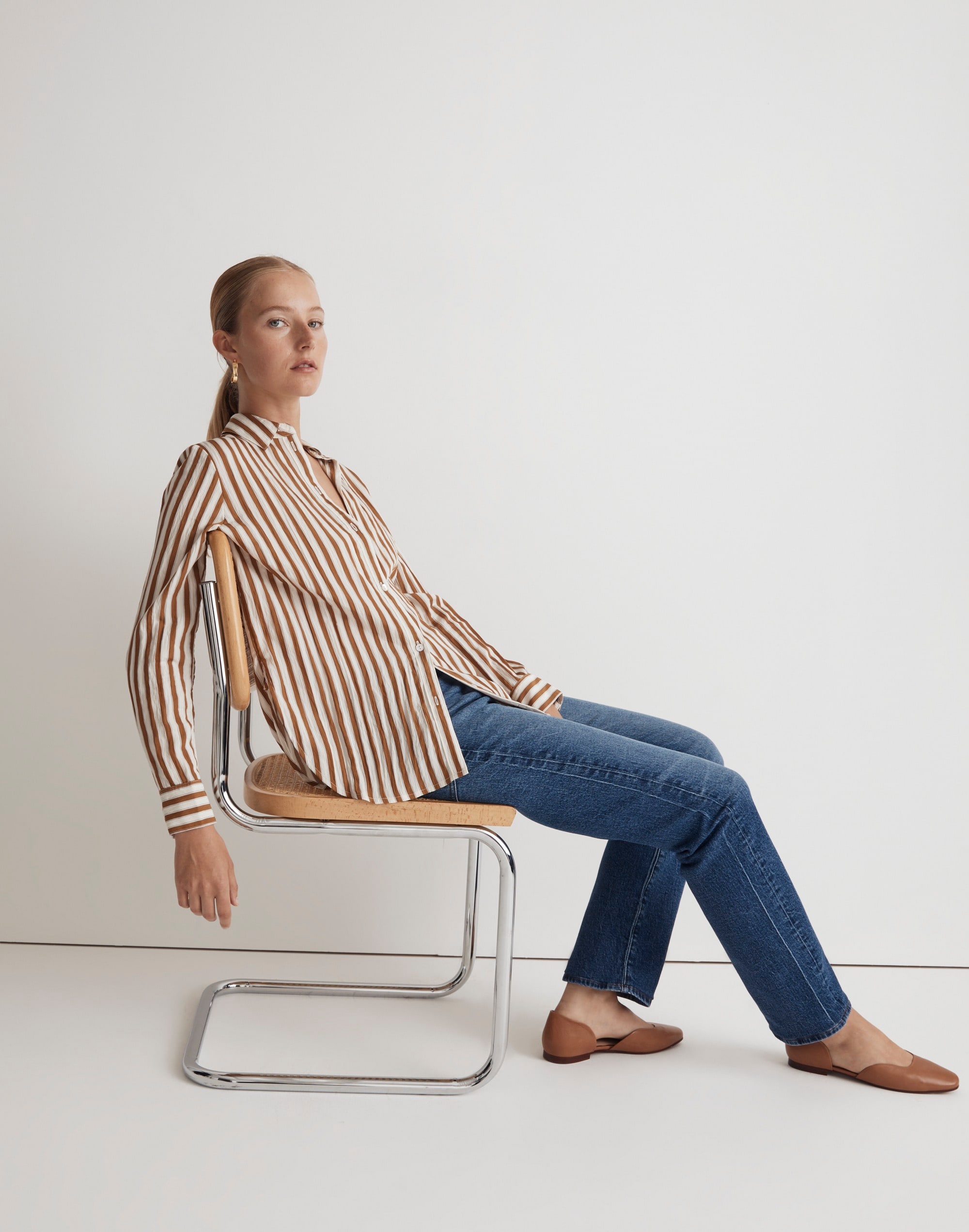 crinkled button-up shirt in stripe