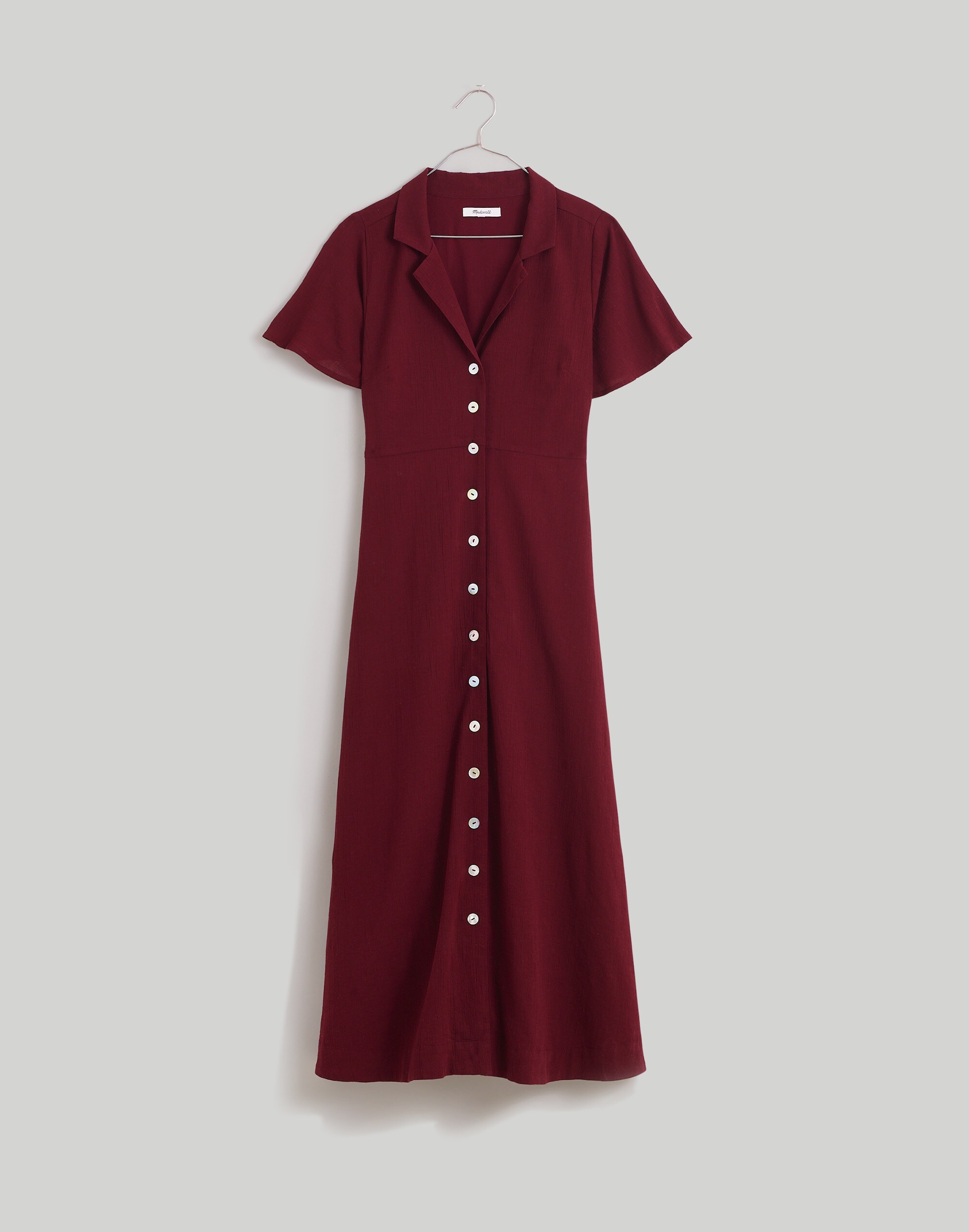 Crinkle Cotton Button-Front Midi Dress