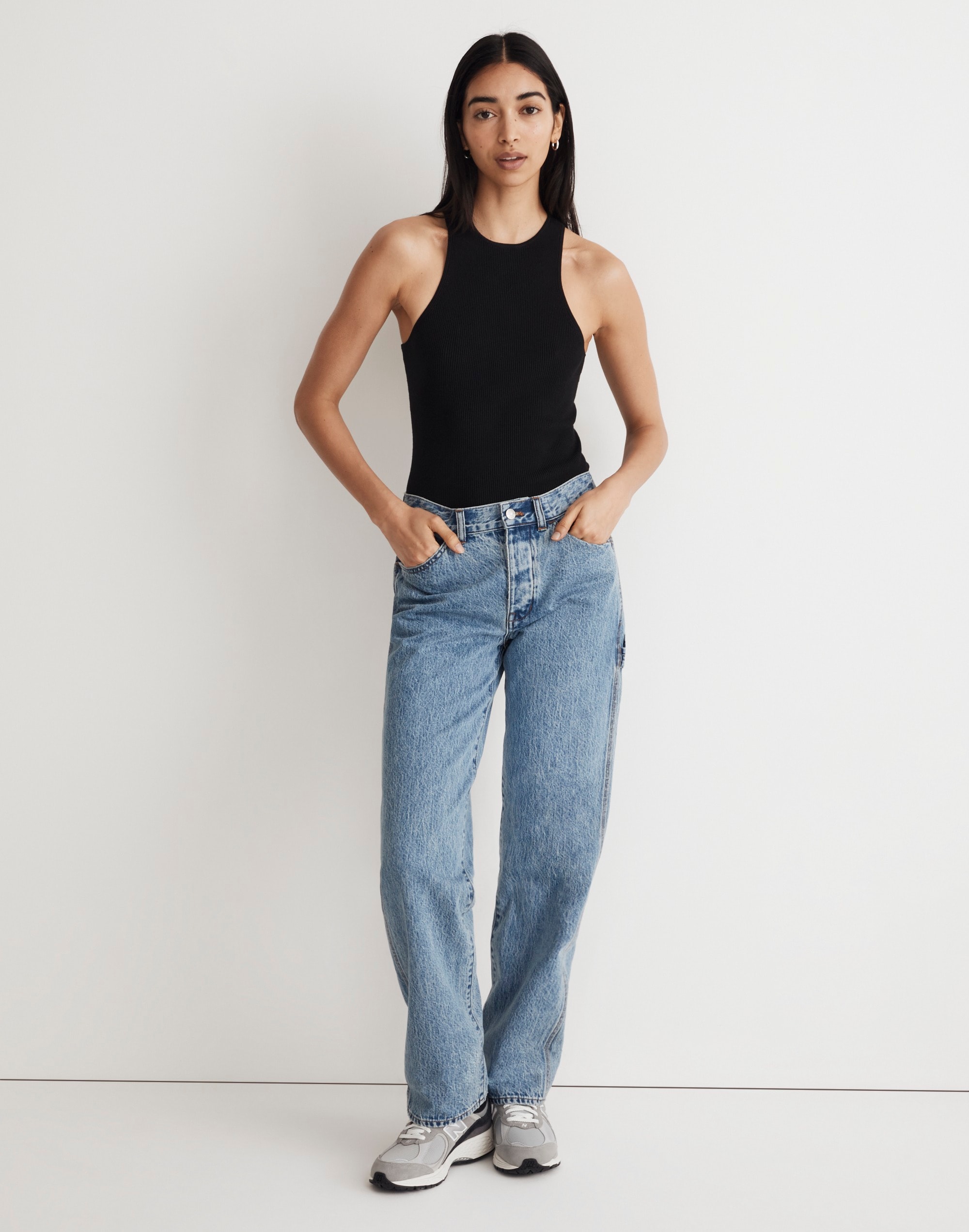 low-slung straight carpenter jeans in derry wash