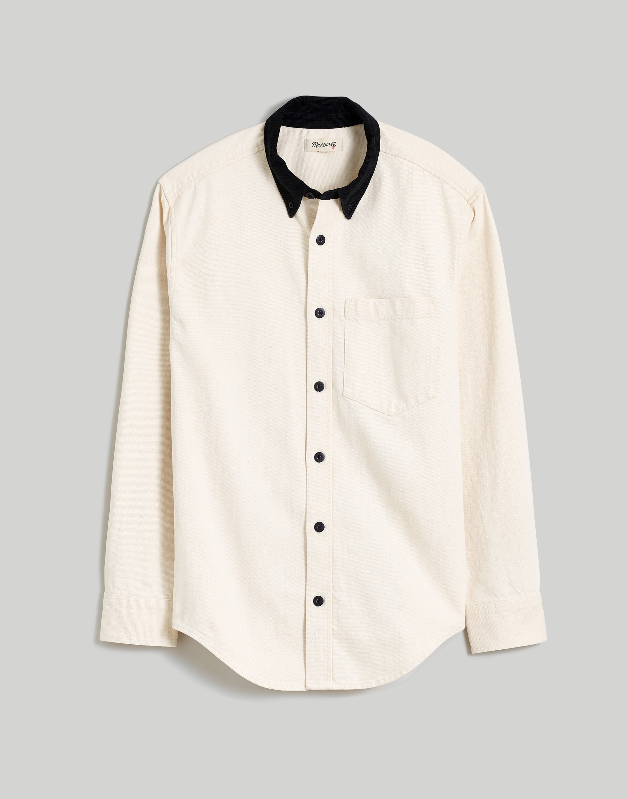 Corduroy-Collar Denim Easy Shirt in Natural Wash