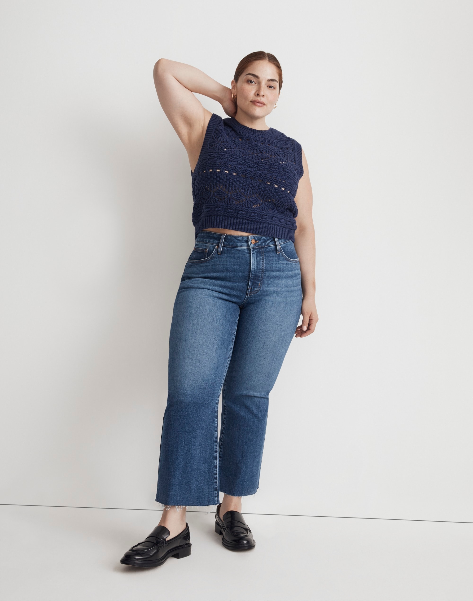 plus kick out crop jeans in brinton wash: raw-hem edition