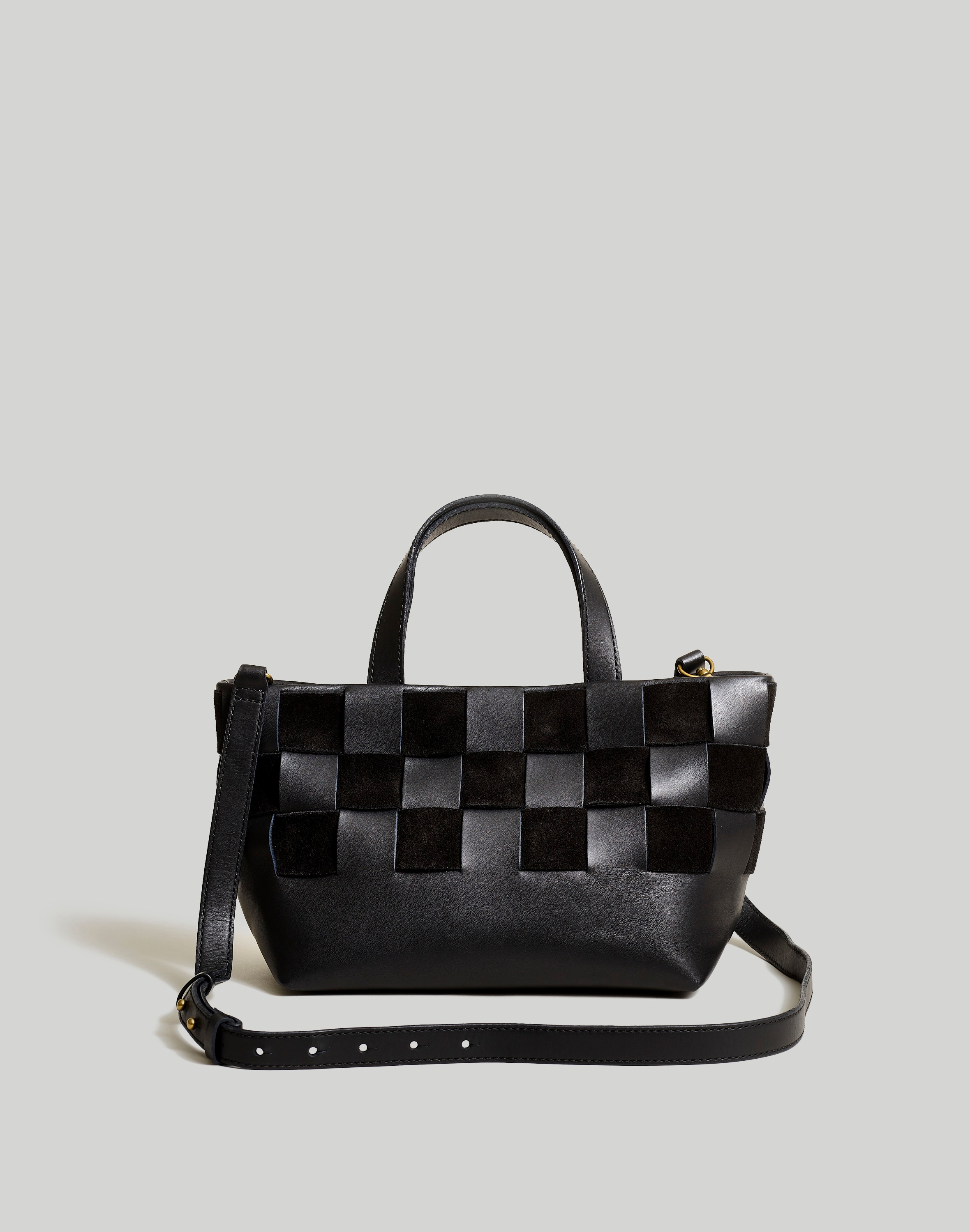 The Basketweave Mini Crossbody Tote in Leather and Suede