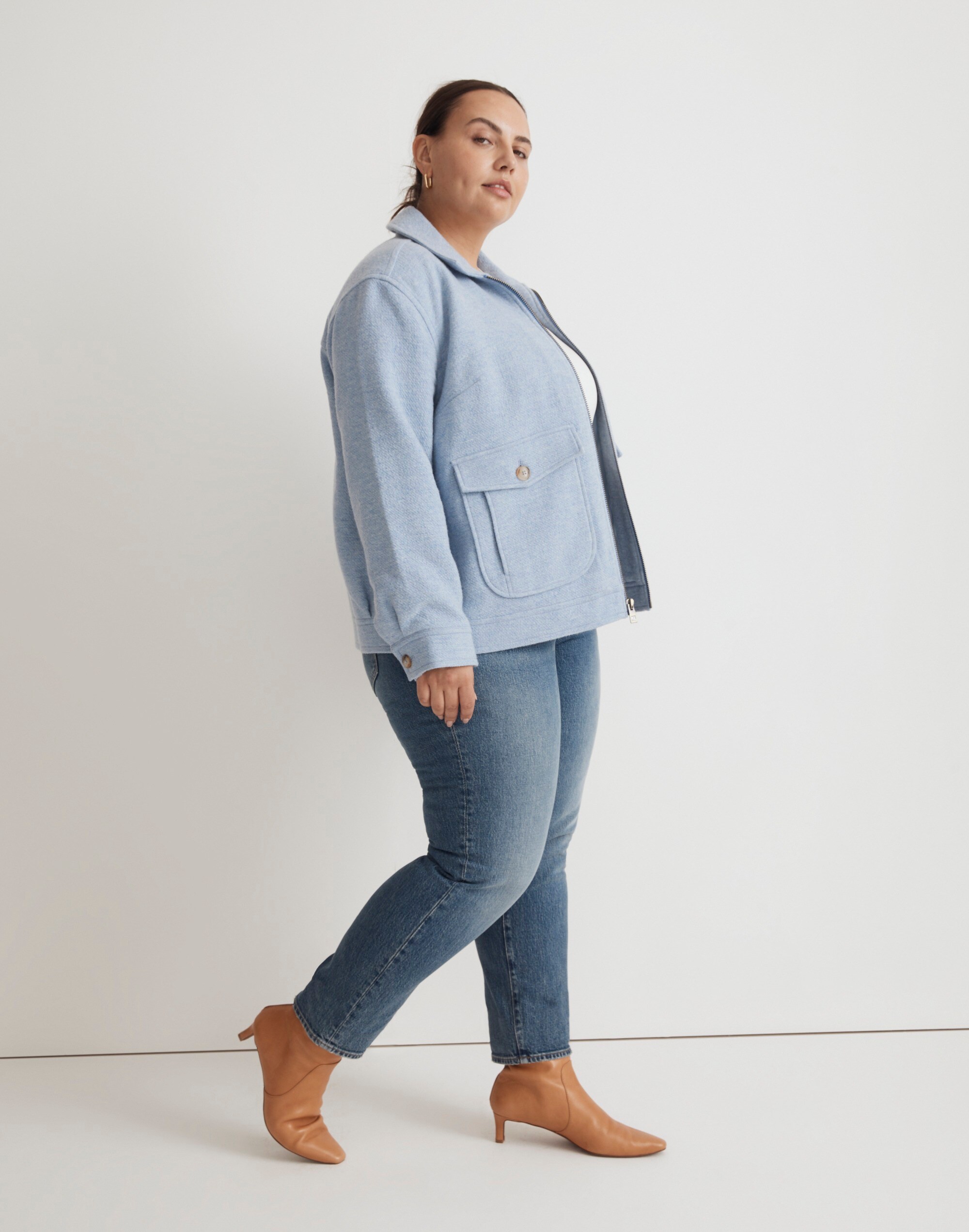 Plus Brushed Crop Shirt Jacket