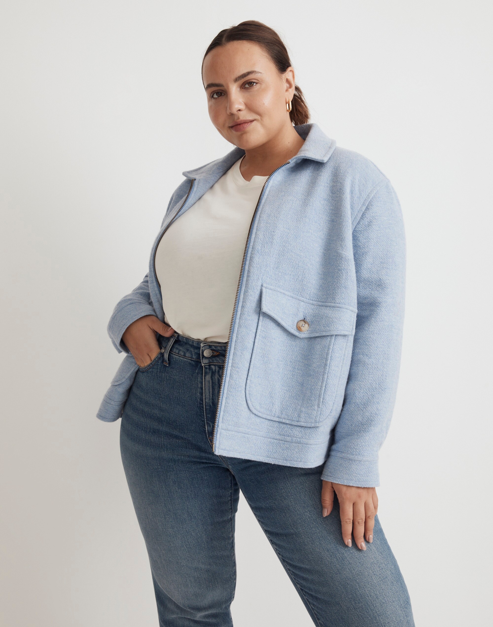 Plus Brushed Crop Shirt Jacket