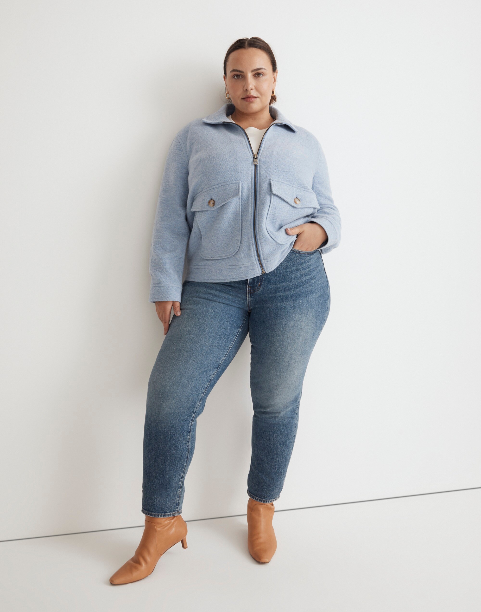 Plus Brushed Crop Shirt Jacket