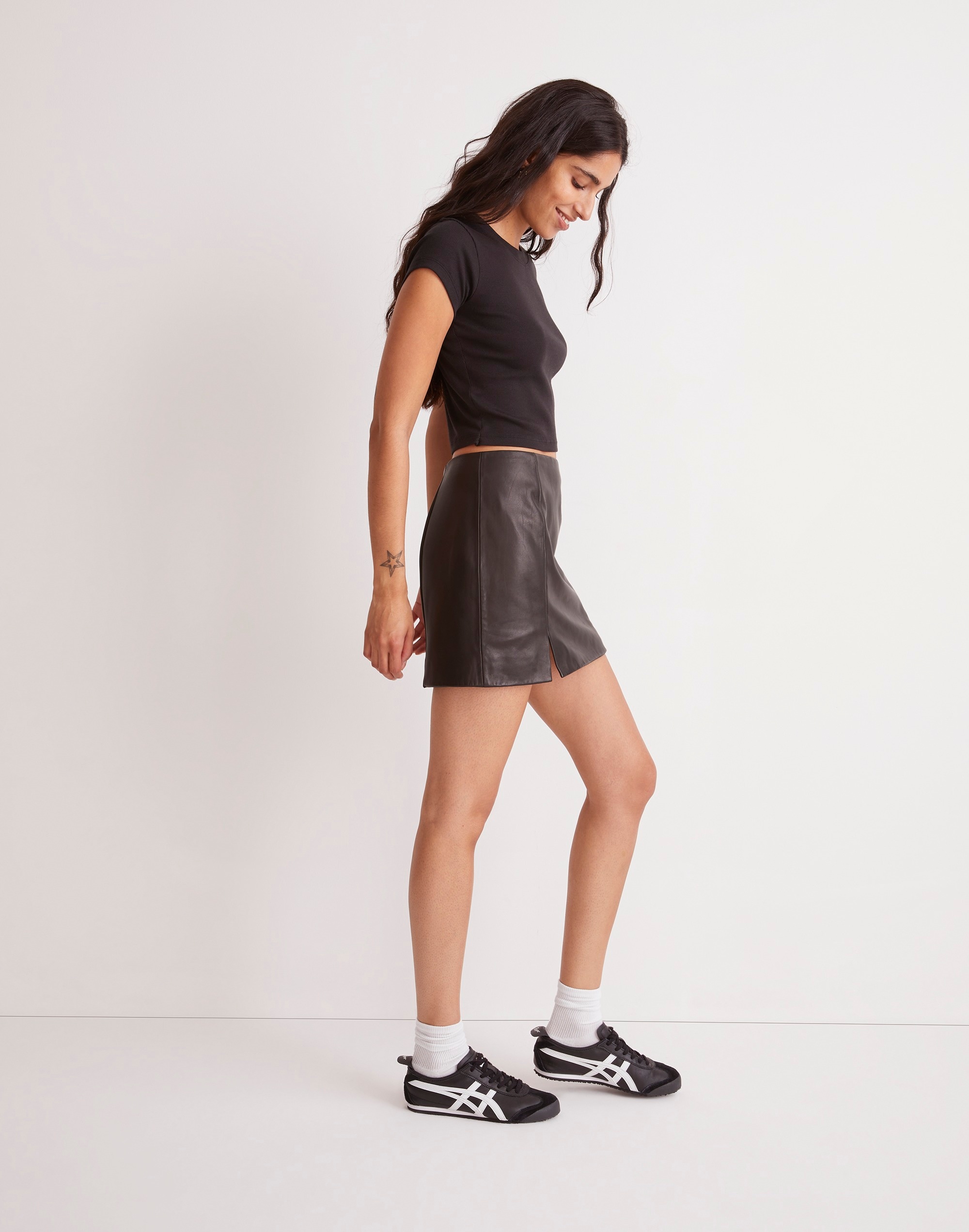 Shop Mw Leather Mini Skirt In True Black