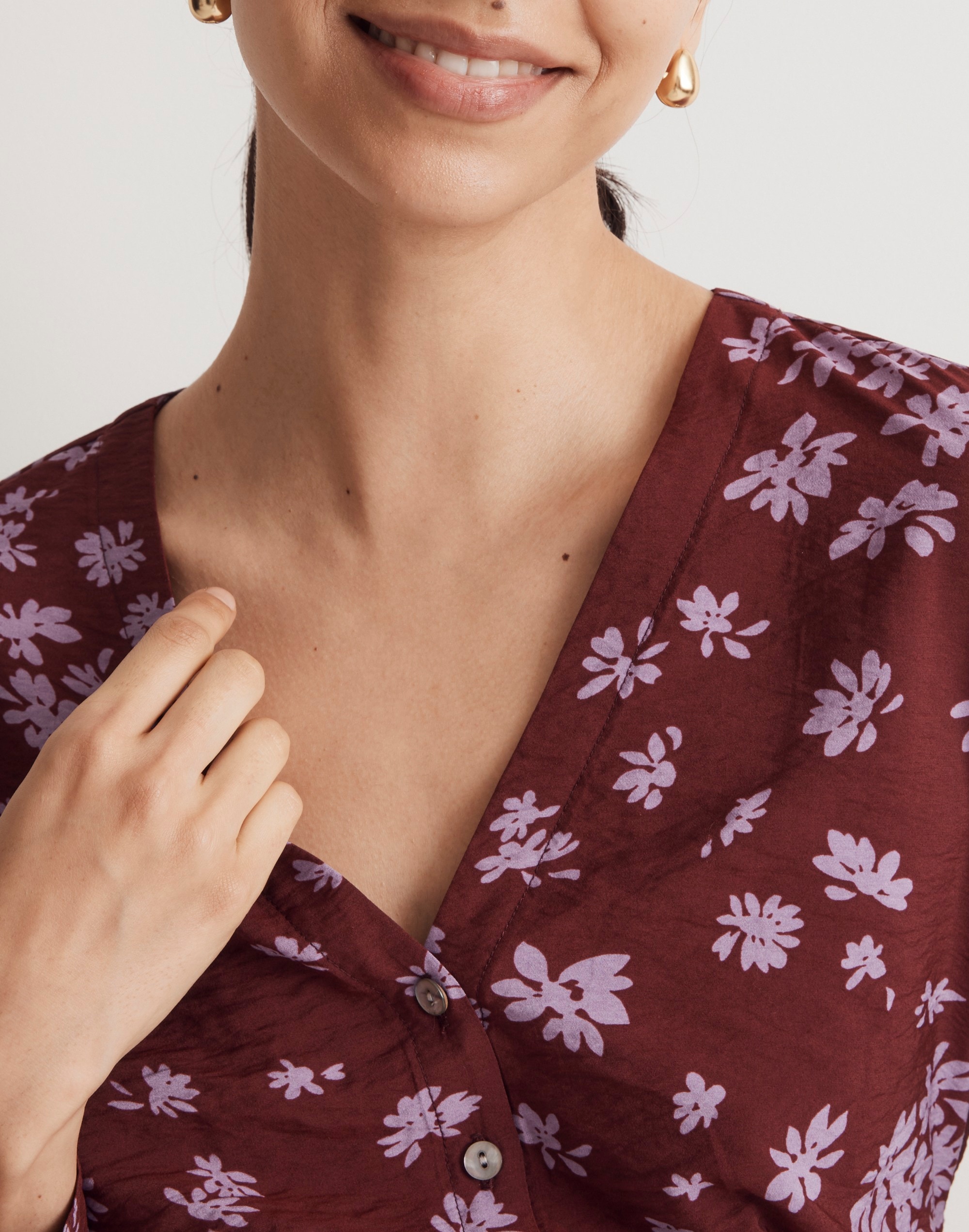 V-Neck Button-Front Shirt